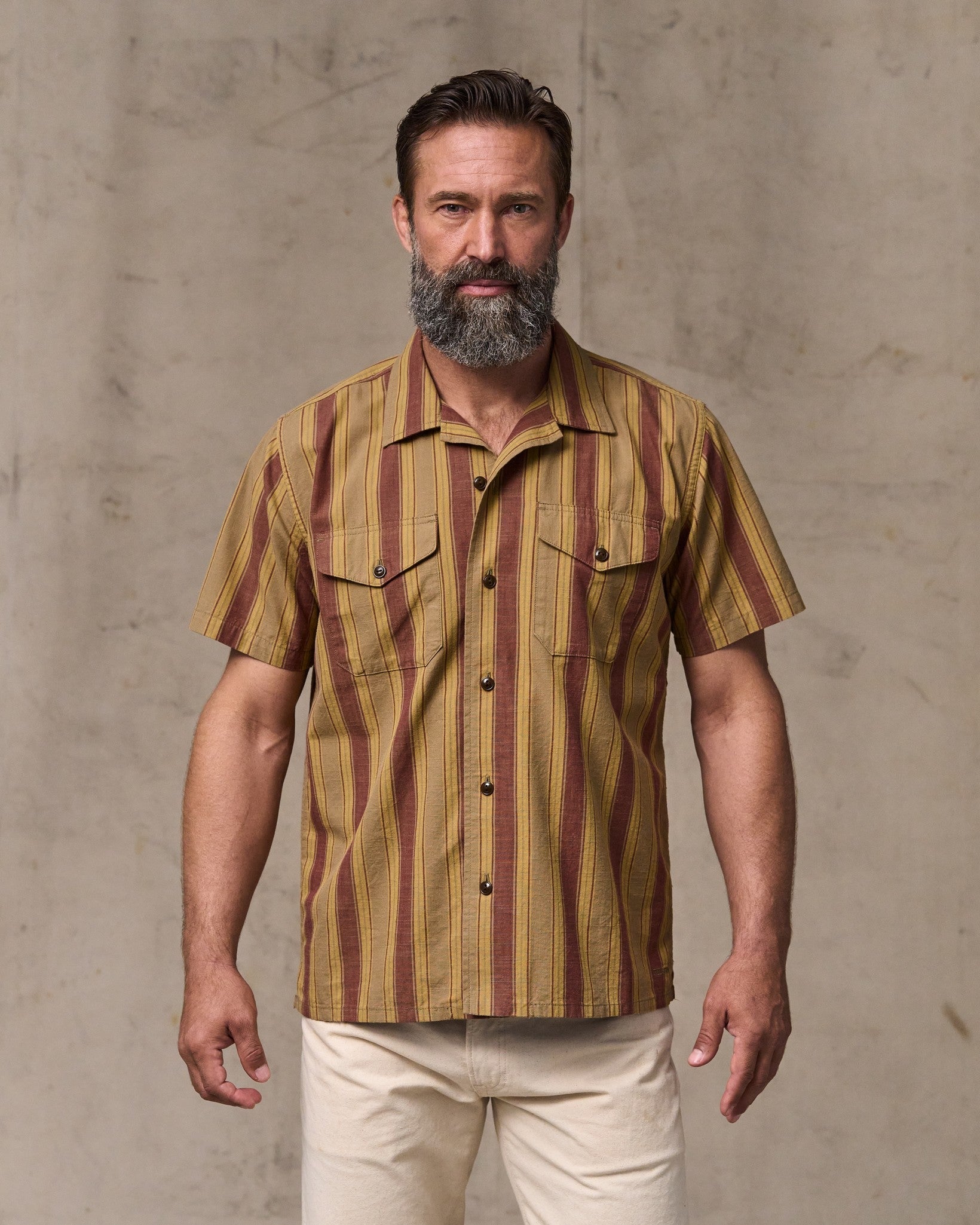 CHAMBRAY CAMP SHIRT - BRICK/TAN