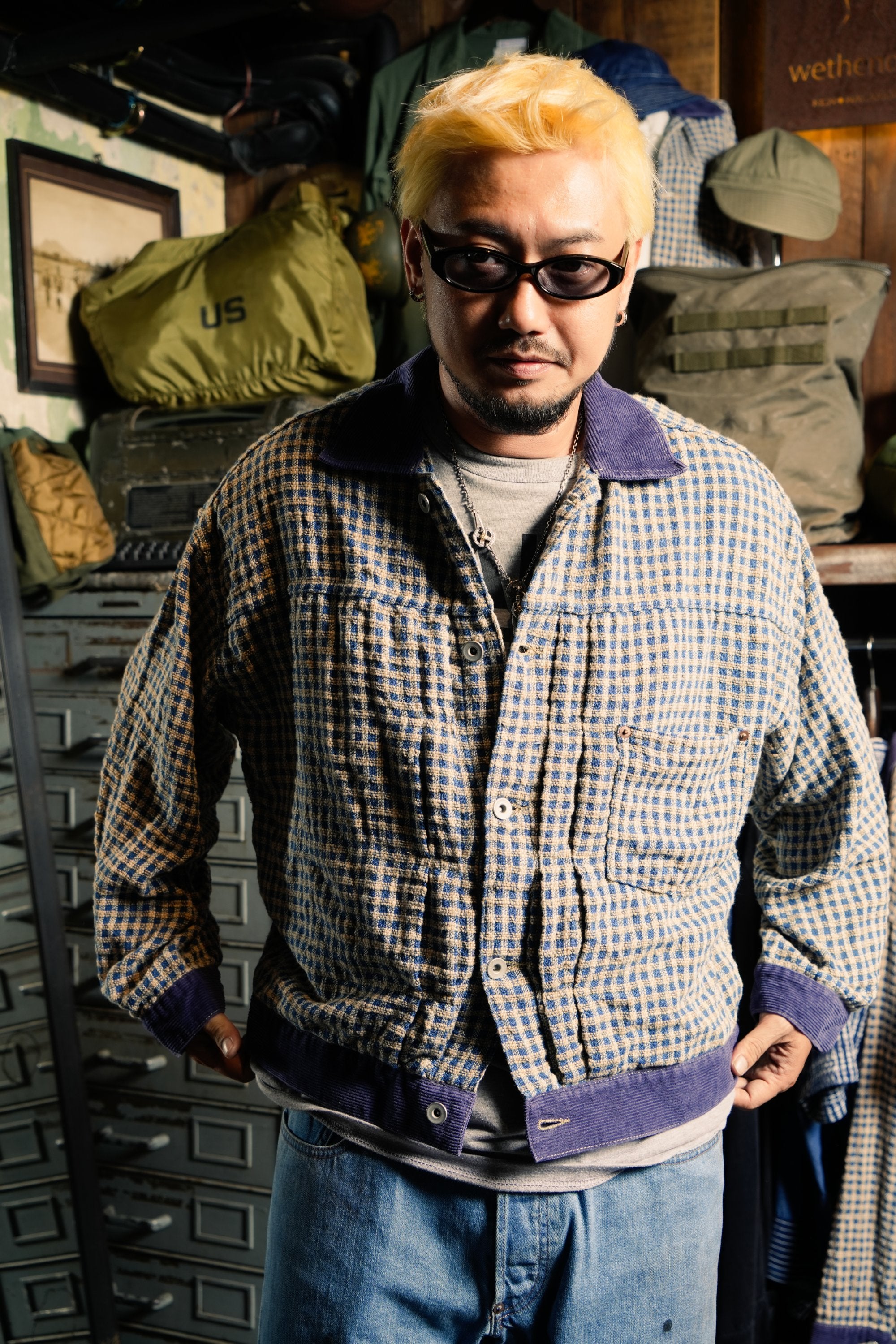 OTOP HAND WOVEN NATURAL INDIGO X BROWN COTTON TYPE1 OVERSIZED JACKET - INDIGO