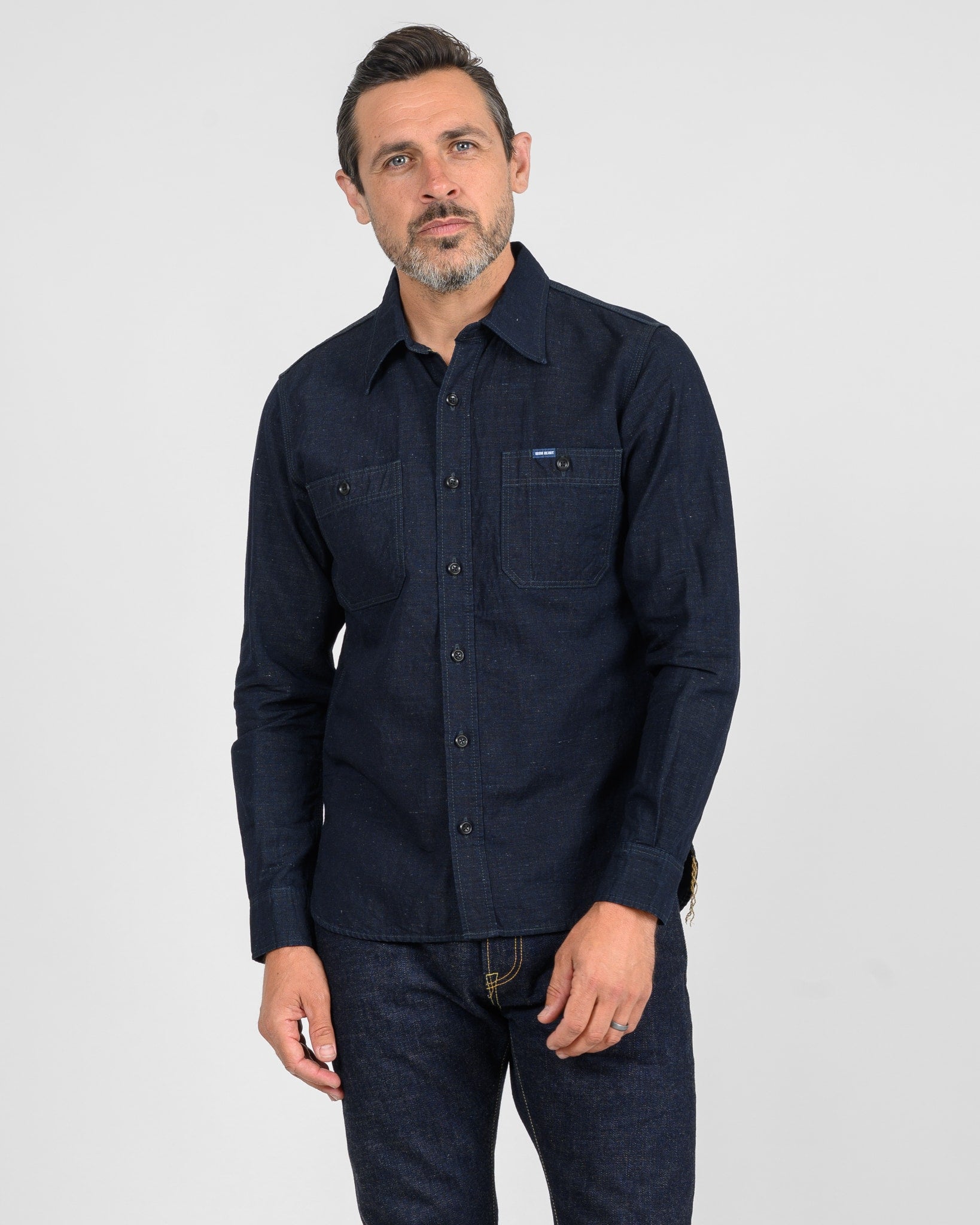IHSH-443-IND 7oz COTTON LINEN CHAMBRAY WORK SHIRT - INDIGO