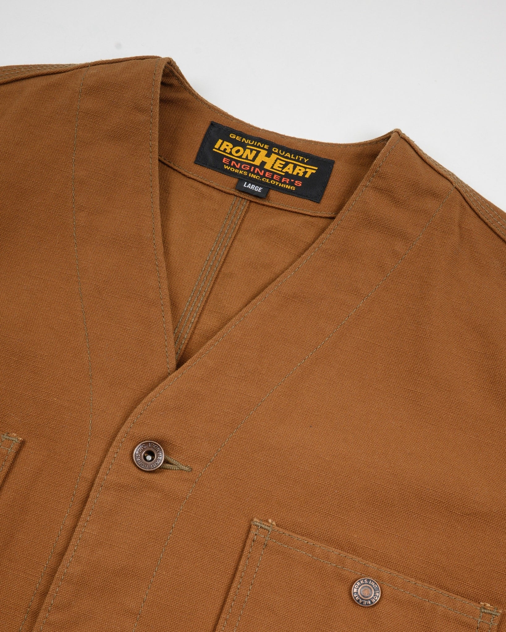 IHJ-159-BRN 13.5oz DUCK COLLARLESS CHORE JACKET - BROWN