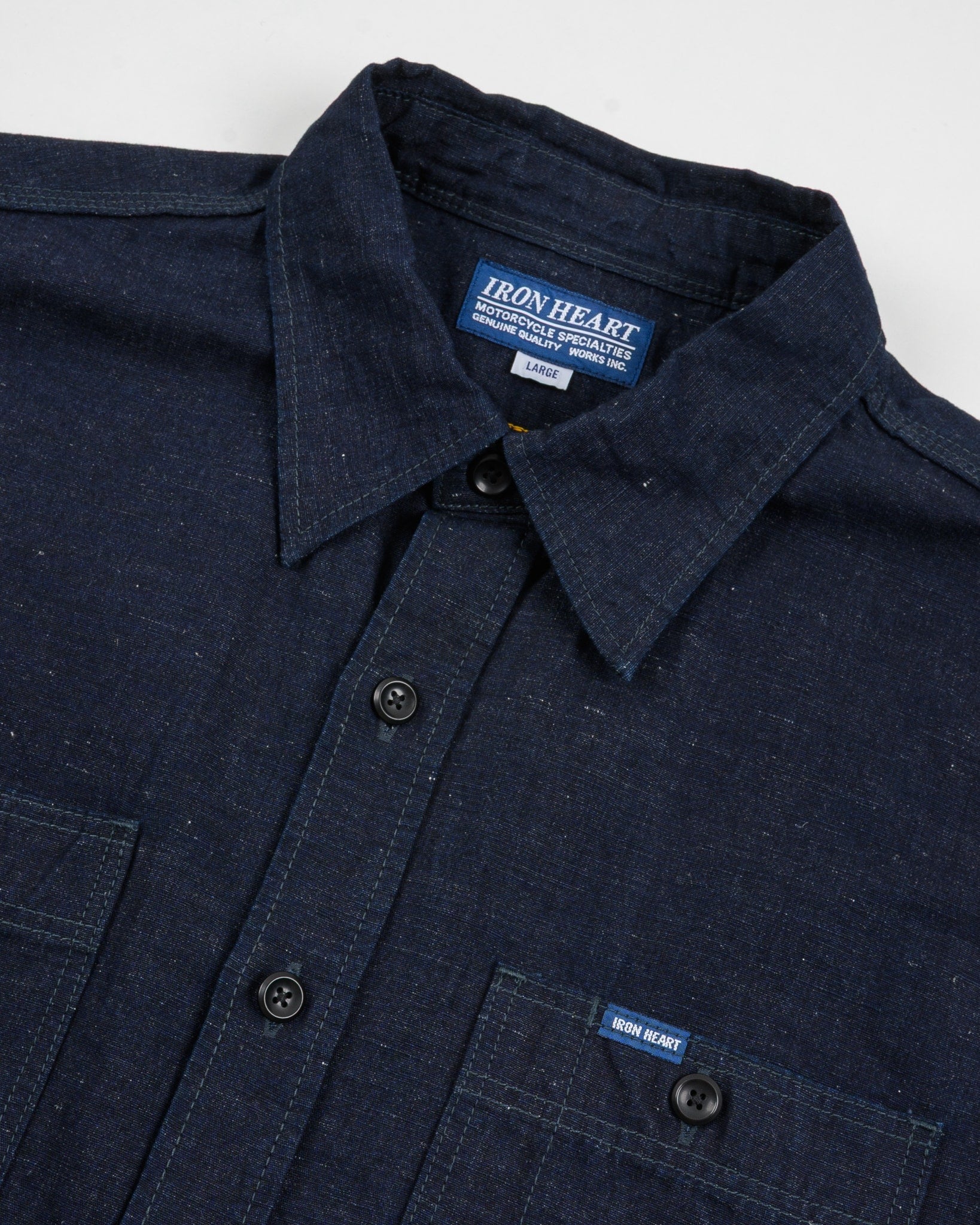 IHSH-443-IND 7oz COTTON LINEN CHAMBRAY WORK SHIRT - INDIGO