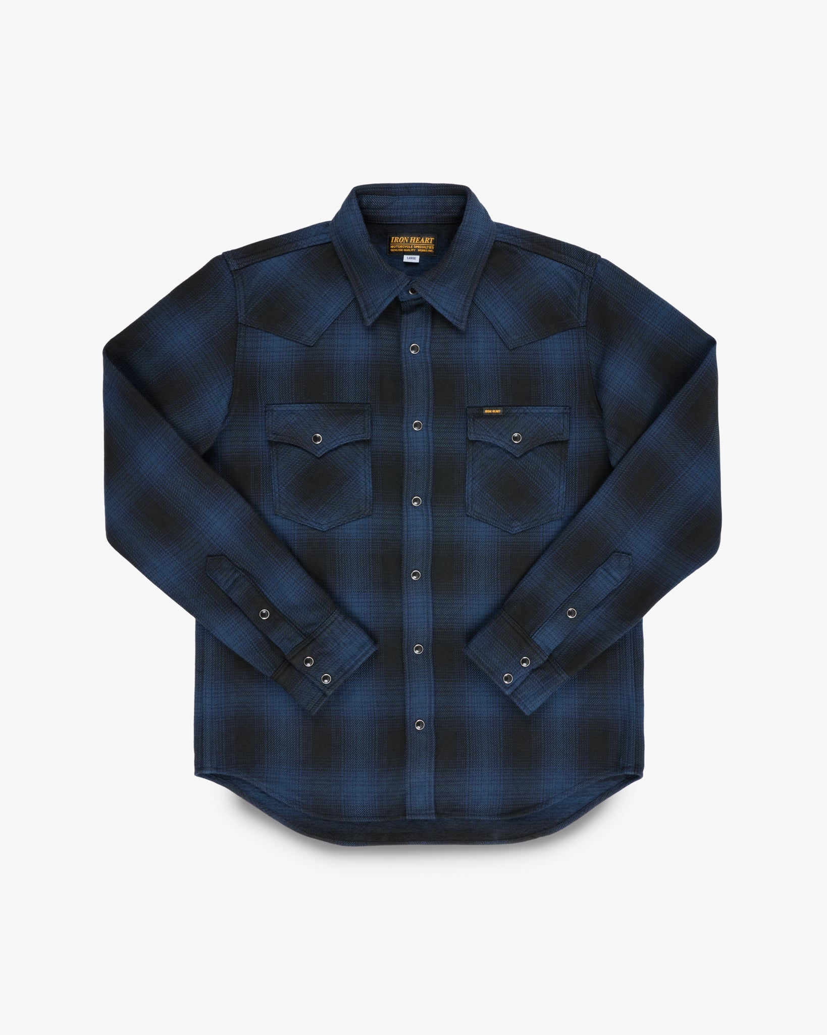 IHSH-264-NAV Ultra Heavy Flannel Ombré Check Western Shirt - NAVY/BLACK