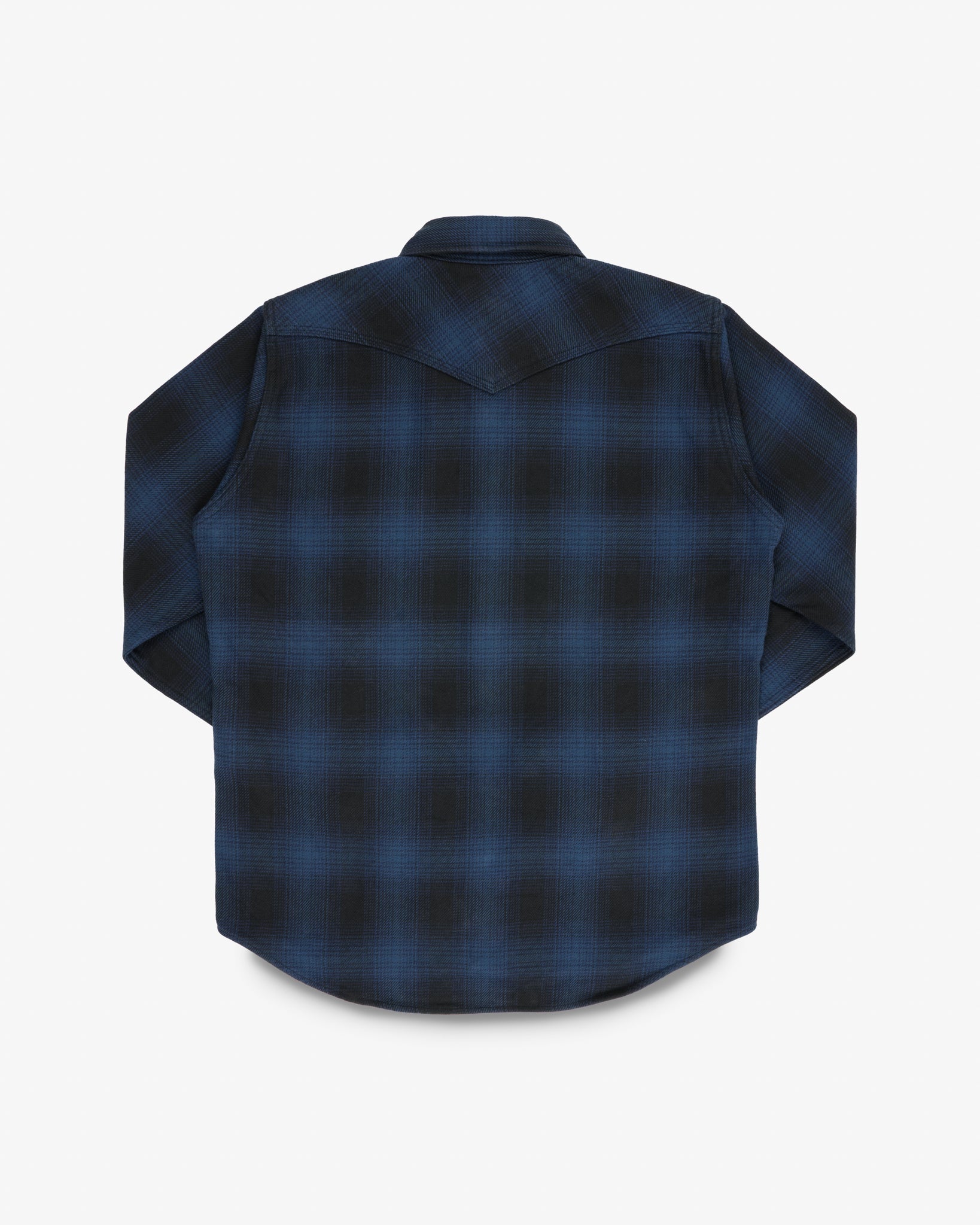 IHSH-264-NAV Ultra Heavy Flannel Ombré Check Western Shirt - NAVY/BLACK
