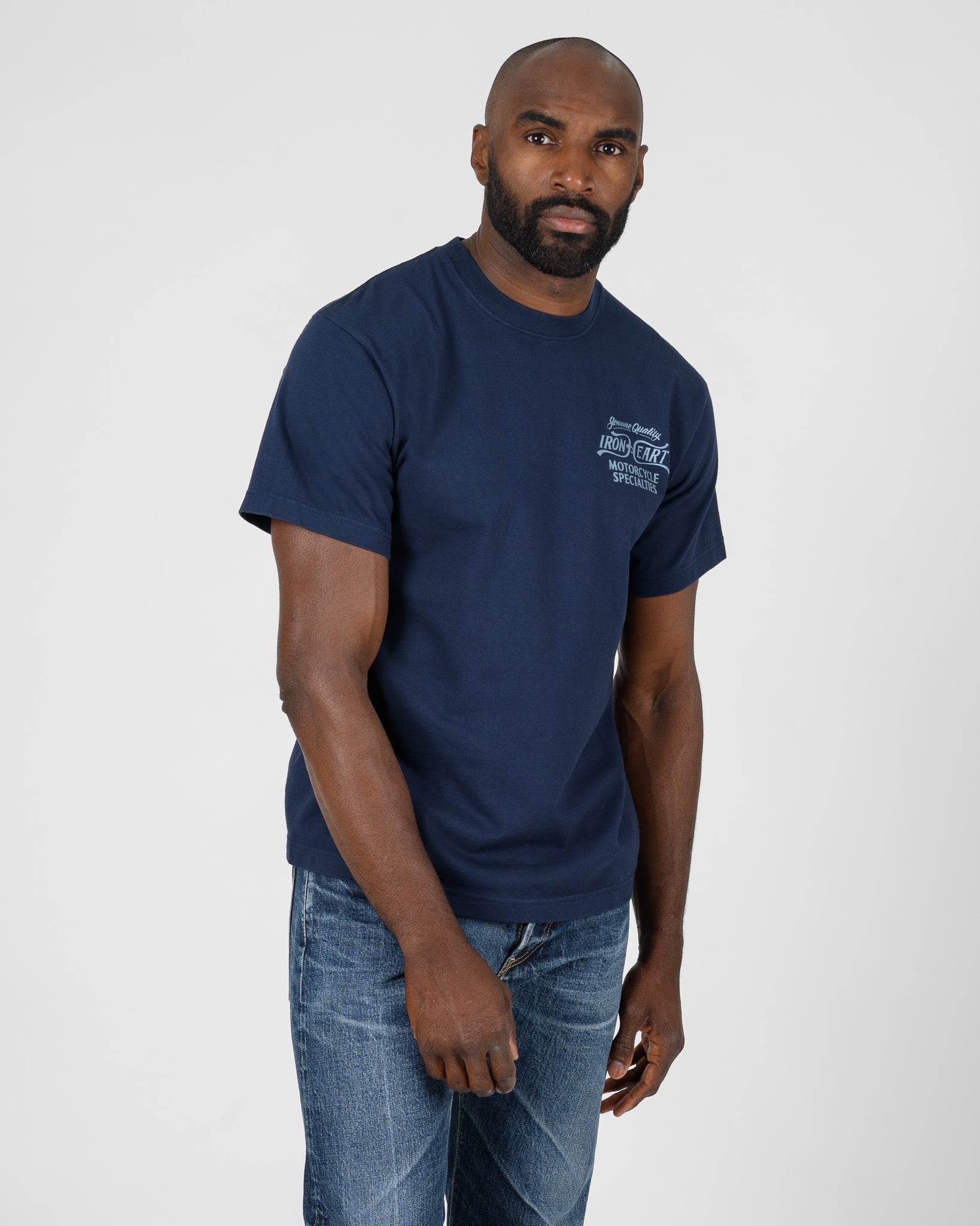 IHT-2505-NAV 7.5oz Printed Loopwheel Crew Neck T-Shirt - NAVY