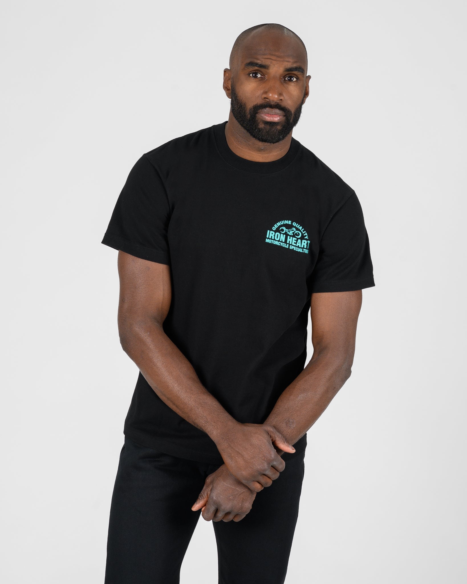 IHT-2504-BLK 7.5oz Printed Loopwheel Crew Neck T-Shirt - BLACK
