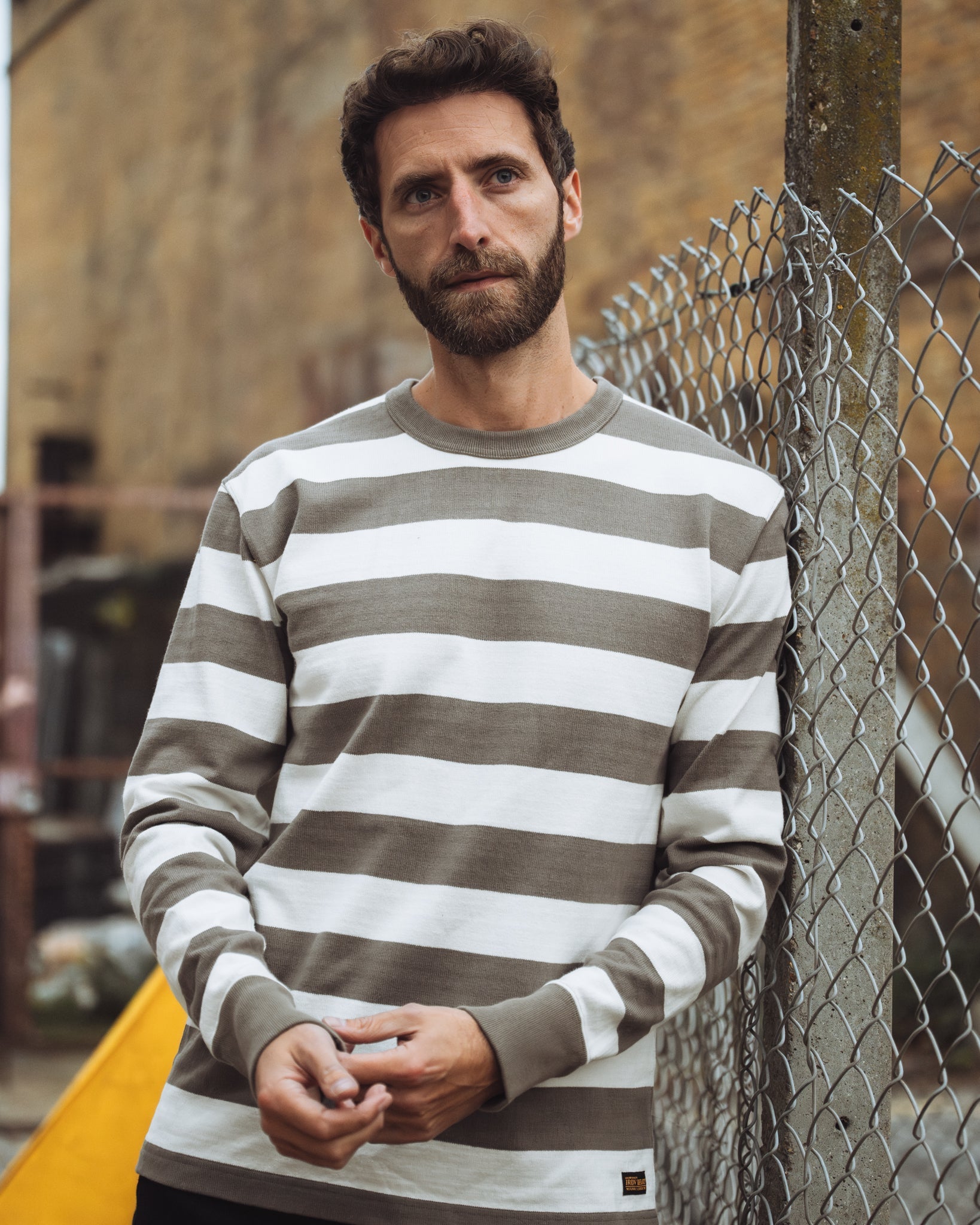 IHTB-01-GRY-WHT 11OZ COTTON KNIT LONG-SLEEVED SWEATER - GREY/WHITE