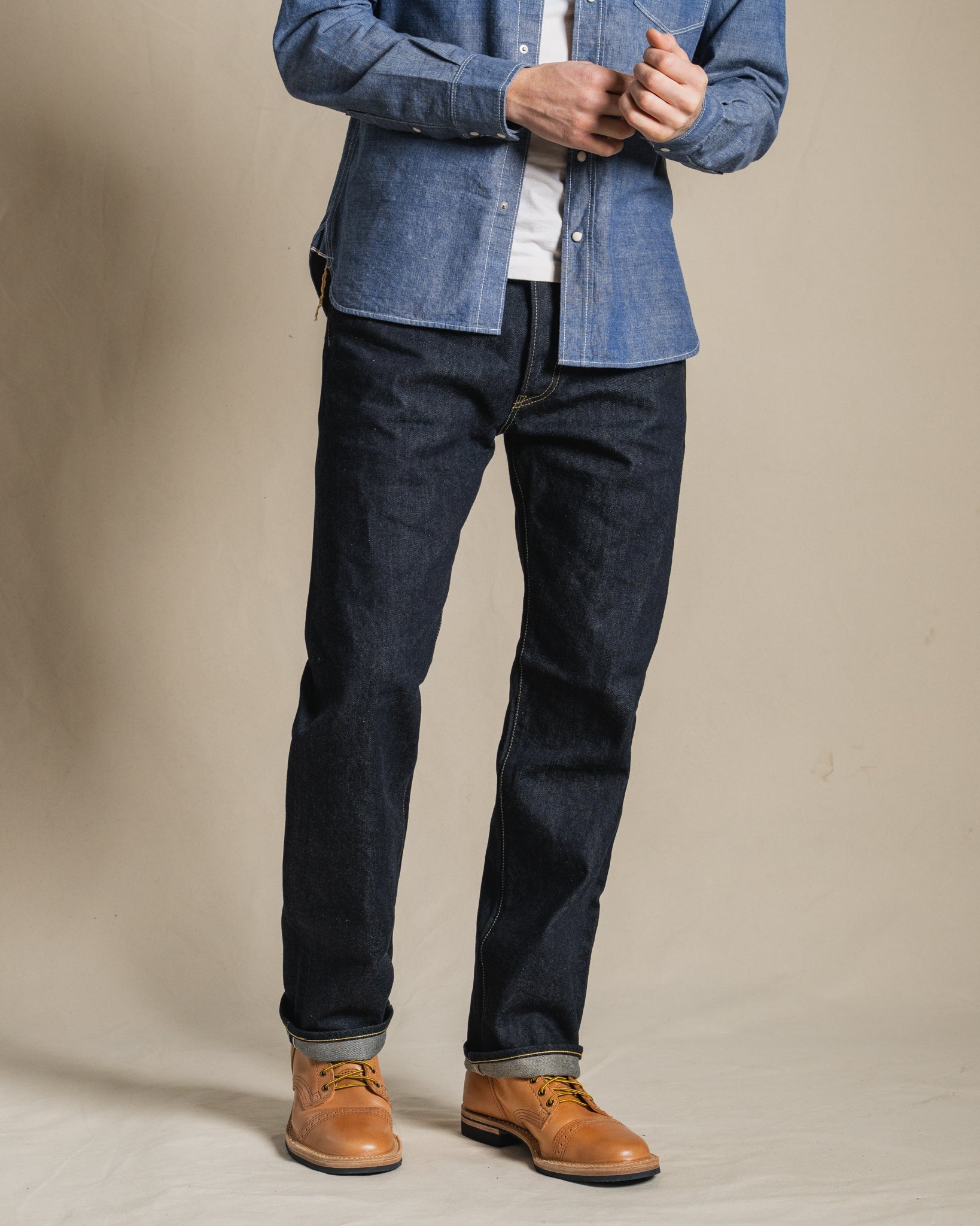 IH-1955S-142 14OZ SELVEDGE DENIM "1955" VINTAGE TAPERED CUT JEANS - INDIGO