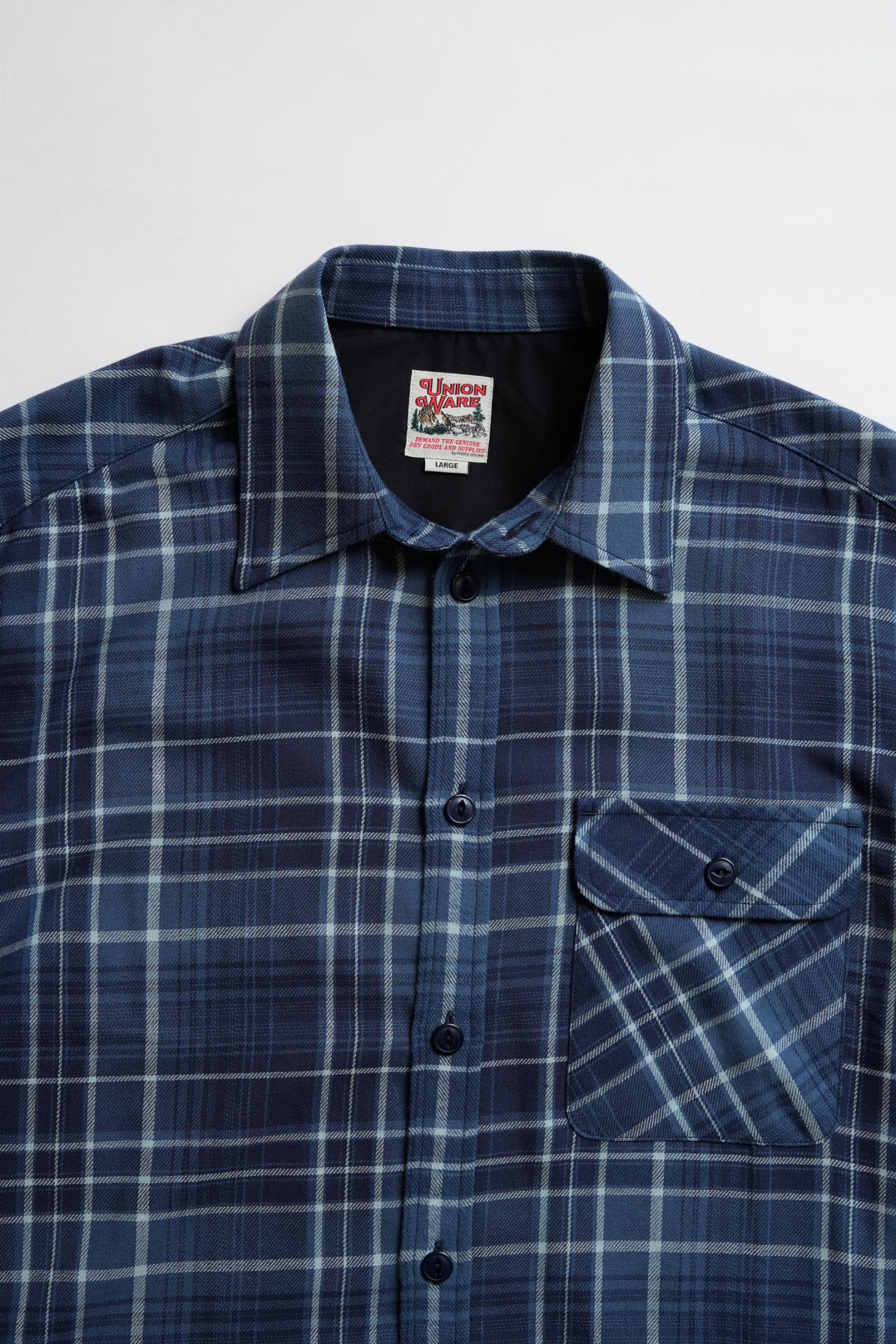 Open Collar Shirt - Blue Check