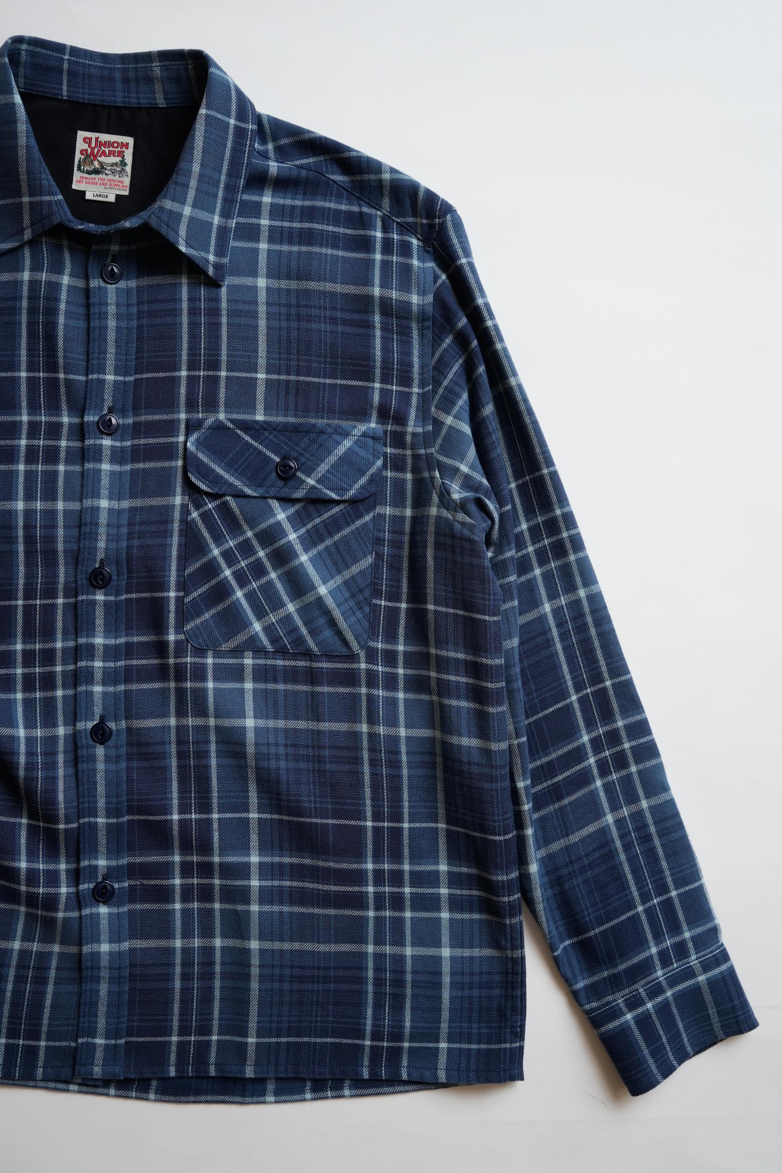Open Collar Shirt - Blue Check