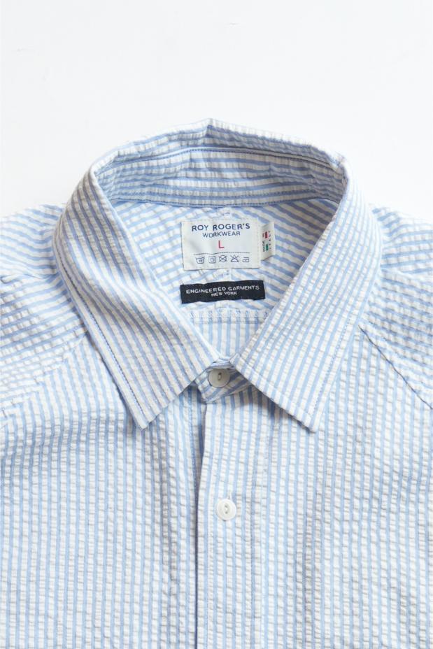 Raglan shirt R.R.WORKWEAR x E.G. Seersucker - Washed Off white/Sky
