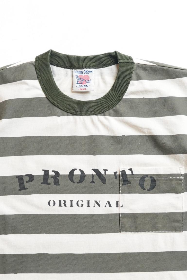DAILY POCKET TEE - OLIVE PRISONER STRIPE