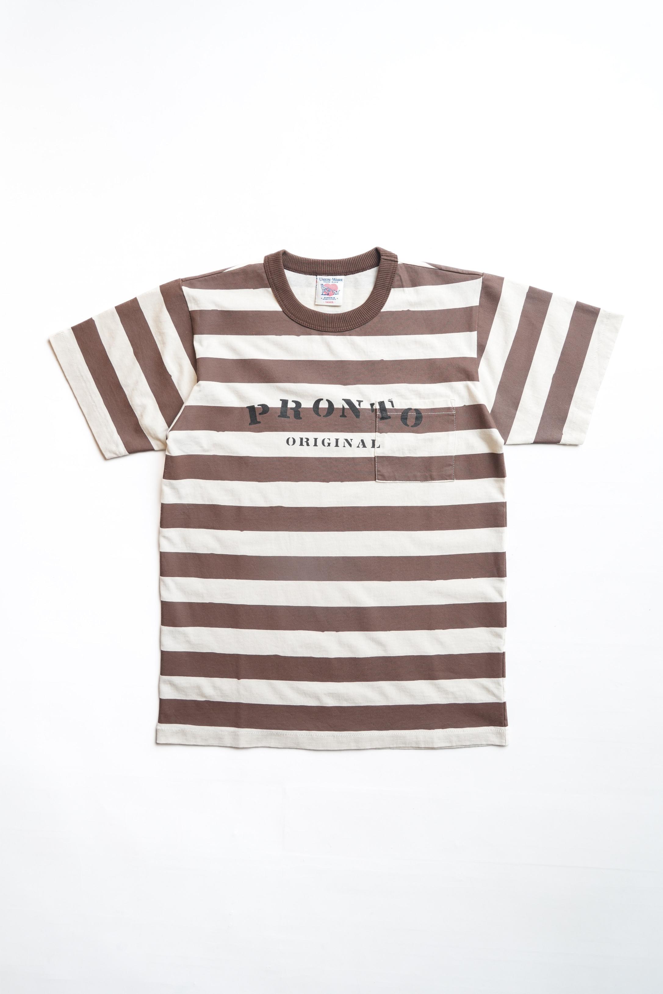 DAILY POCKET TEE - KHAKI PRISONER STRIPE