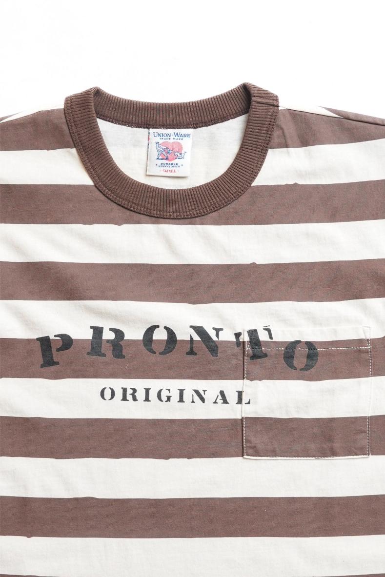DAILY POCKET TEE - KHAKI PRISONER STRIPE