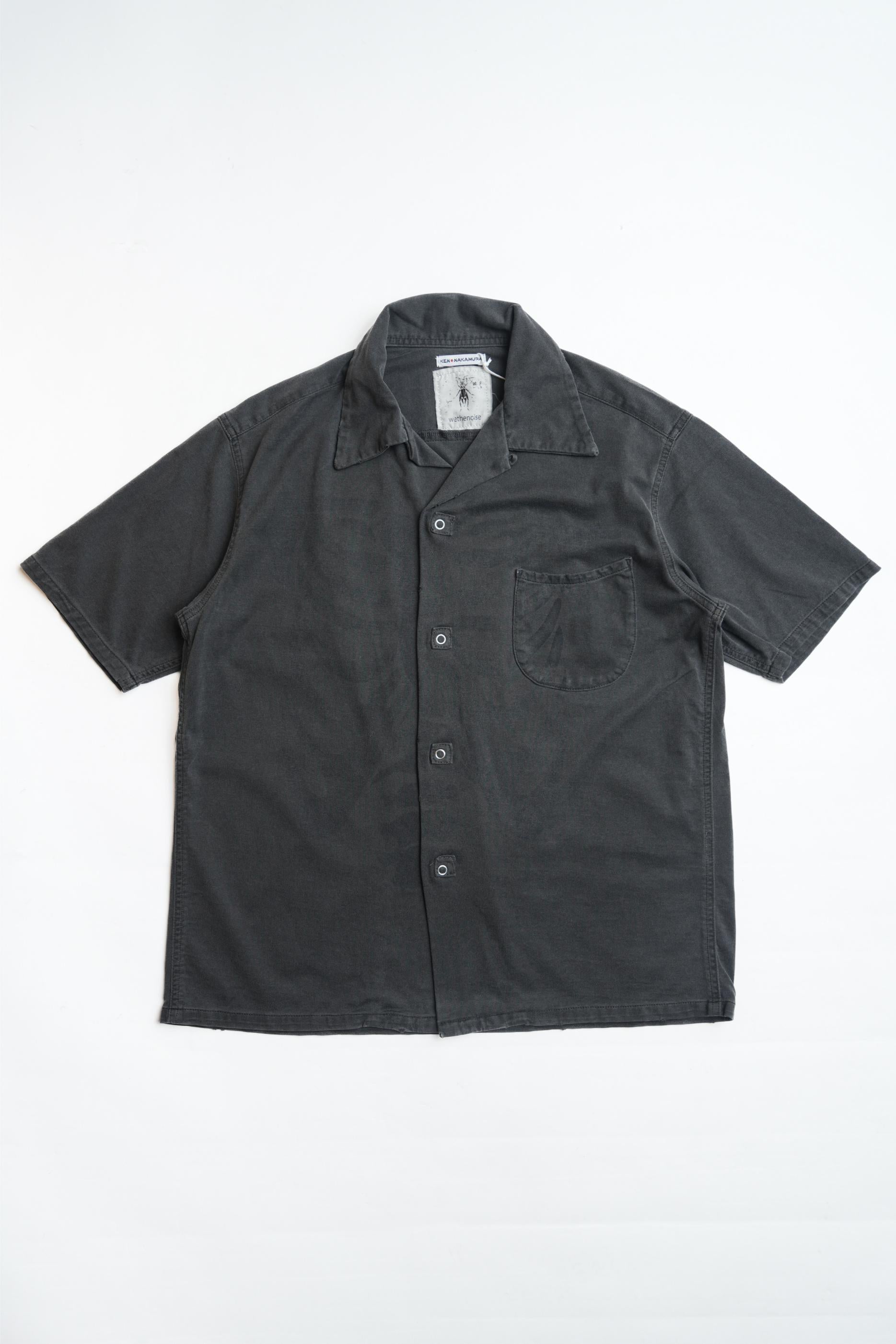 COTTON JURSEY BONE PRINT OPEN SHIRT - BLACK