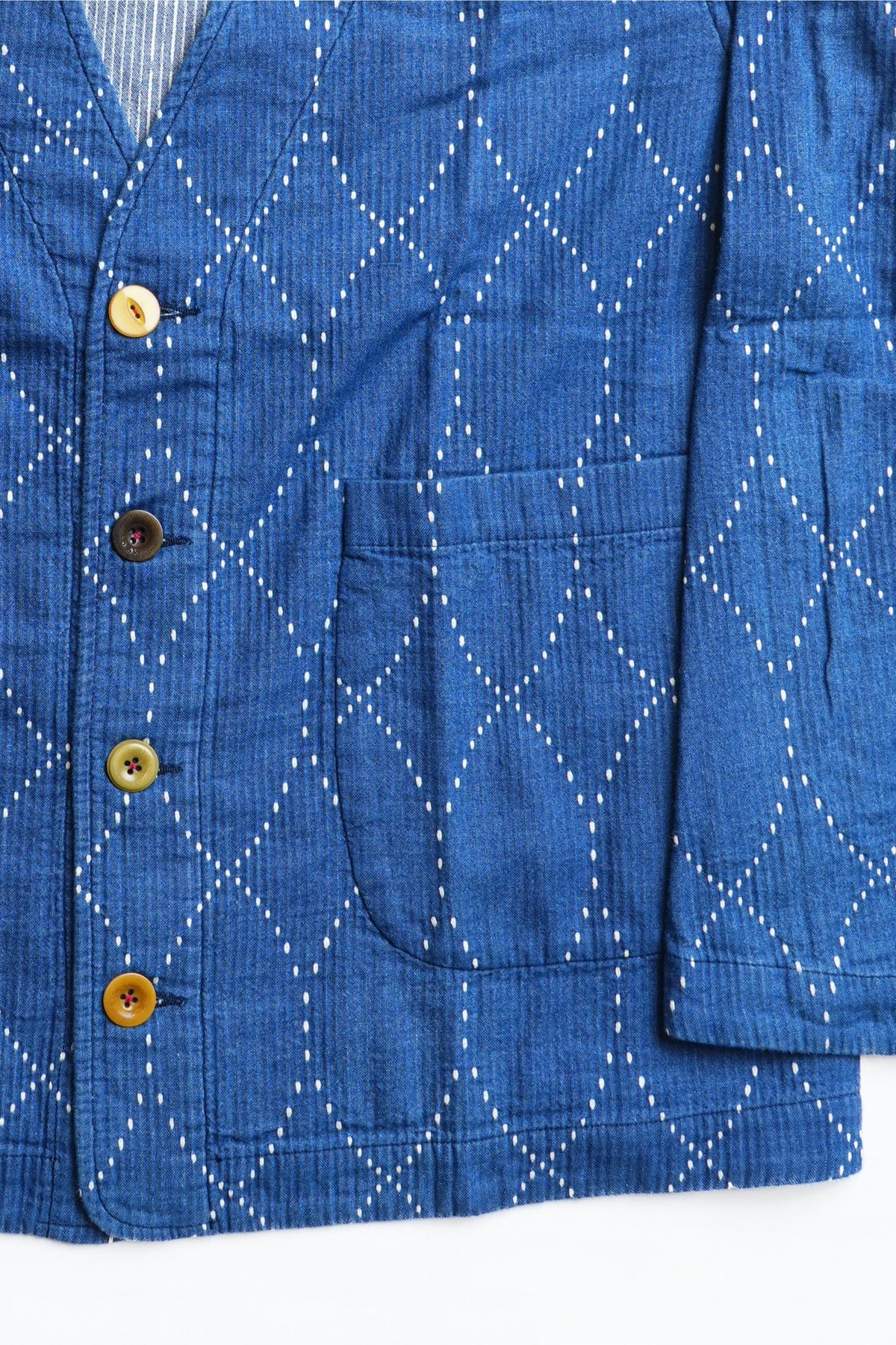 Geometric Sashiko Casual Cardigan Jacket - INDIGO