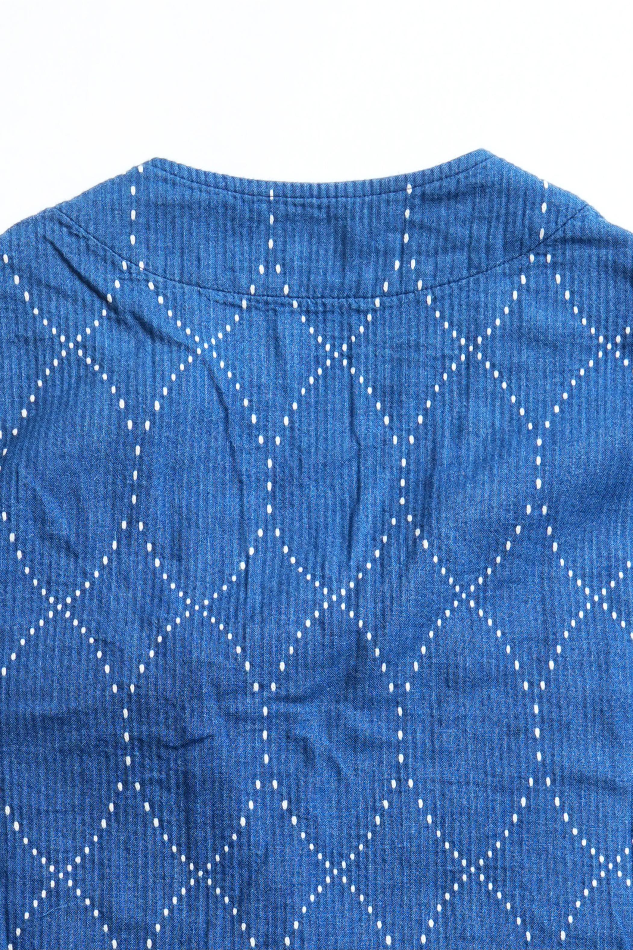 Geometric Sashiko Casual Cardigan Jacket - INDIGO