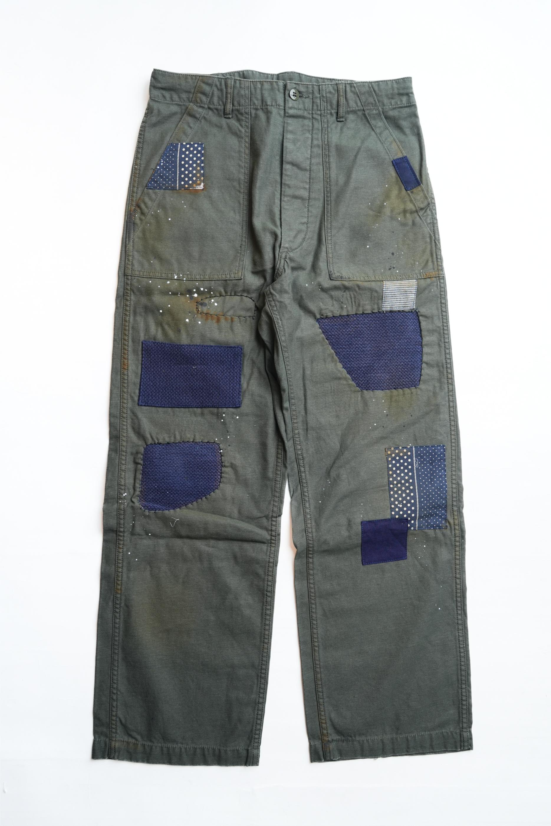 COTTON BACK SATIN OG PATCHWORK BAKERS PANTS - GREEN