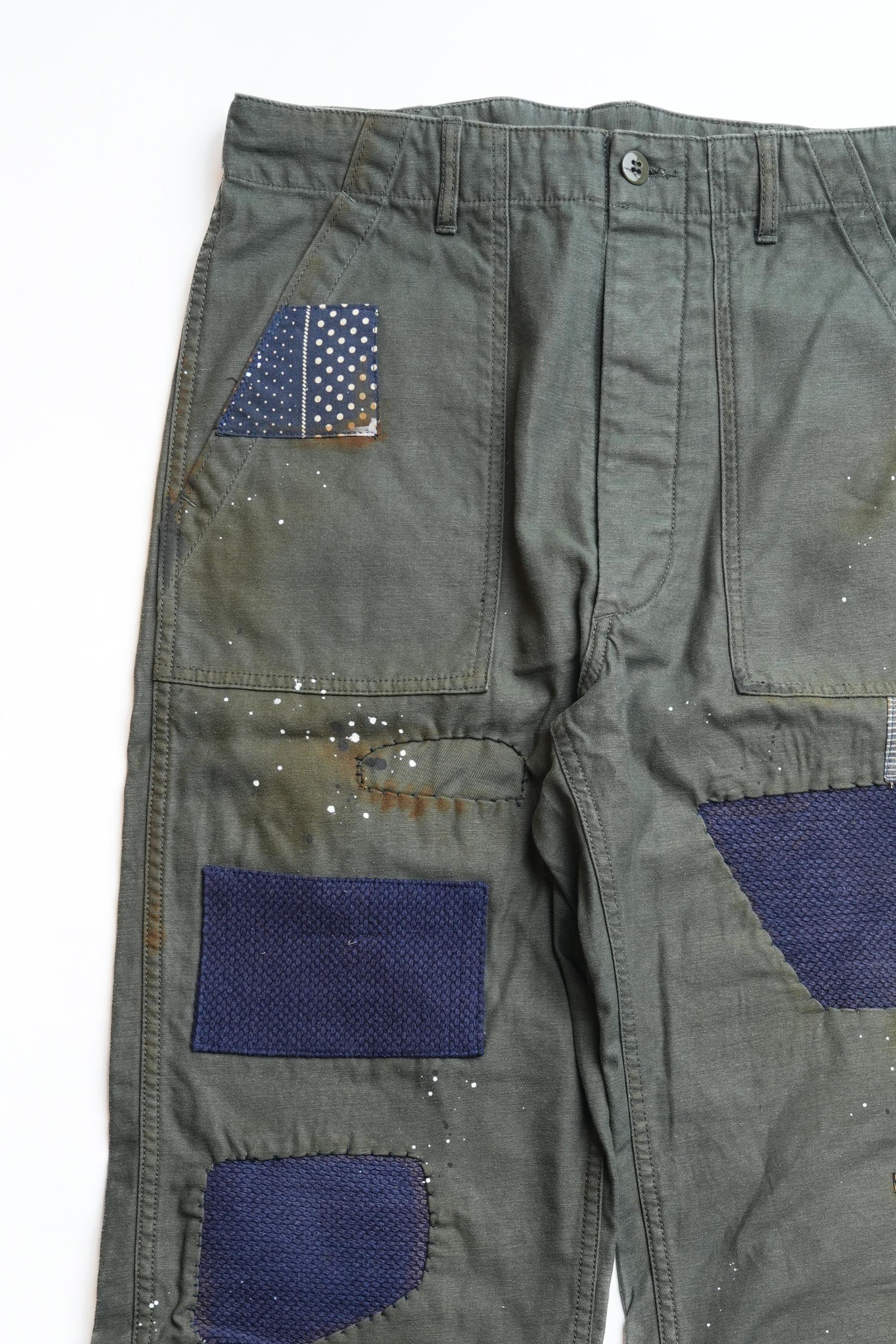 COTTON BACK SATIN OG PATCHWORK BAKERS PANTS - GREEN
