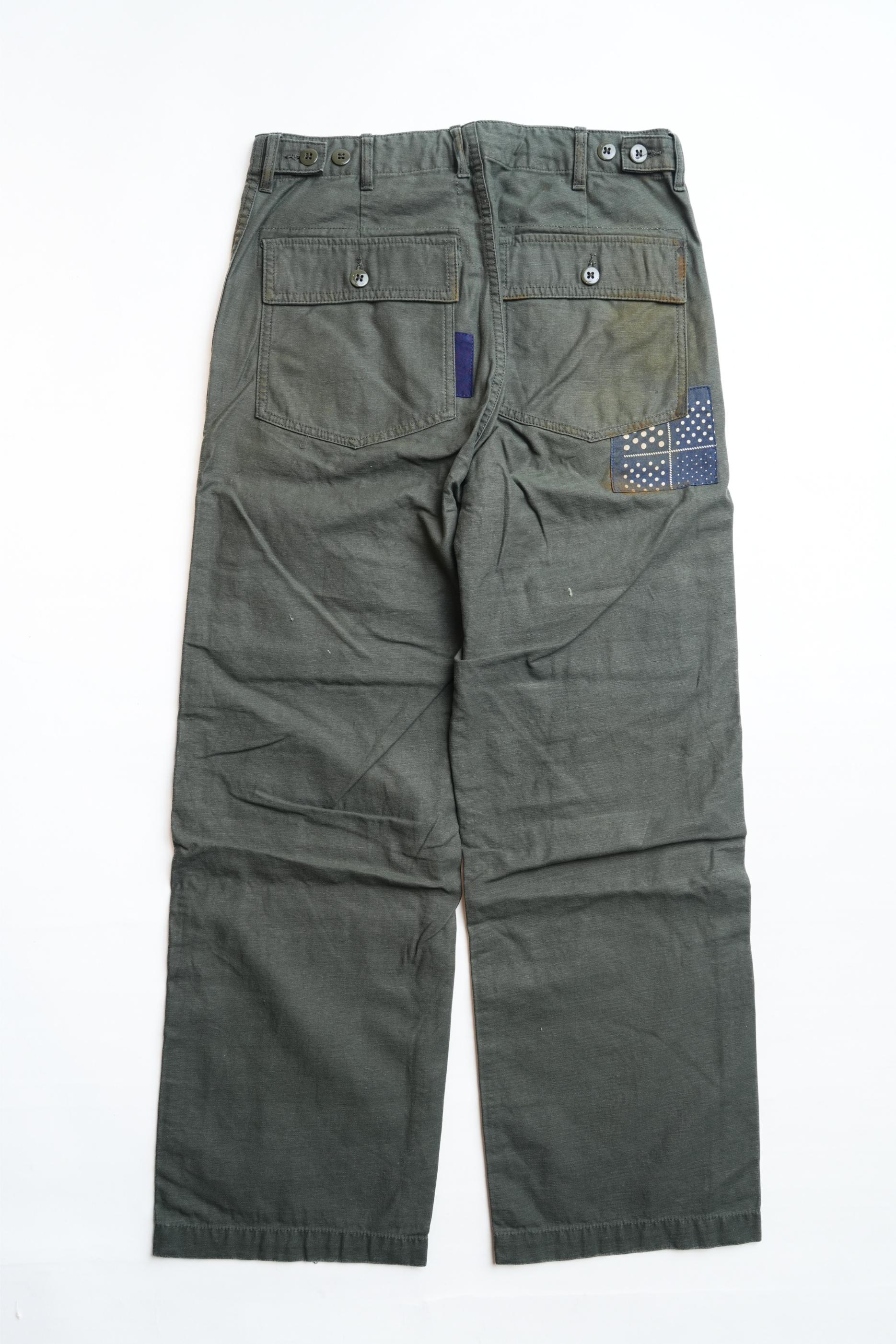 COTTON BACK SATIN OG PATCHWORK BAKERS PANTS - GREEN