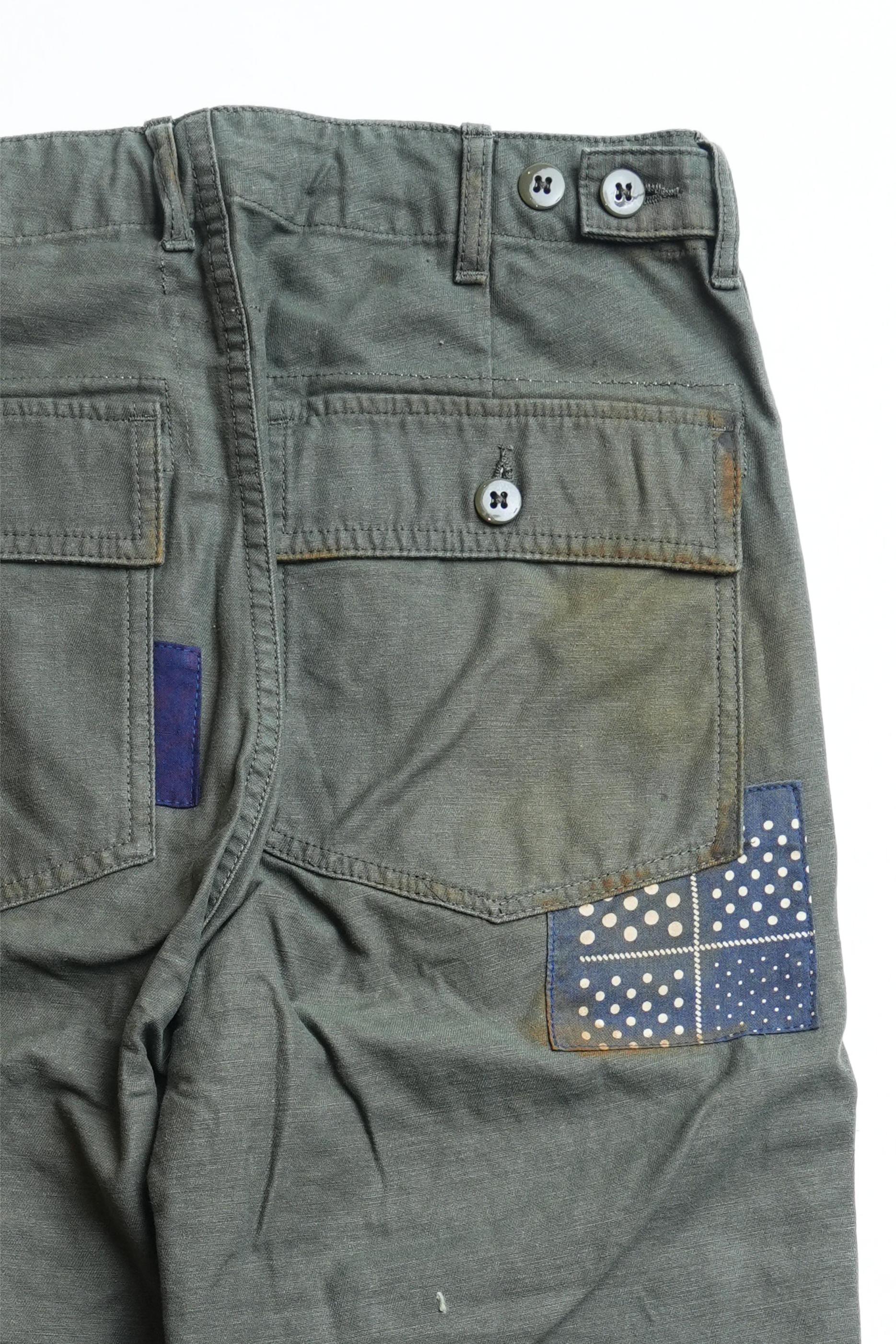 COTTON BACK SATIN OG PATCHWORK BAKERS PANTS - GREEN