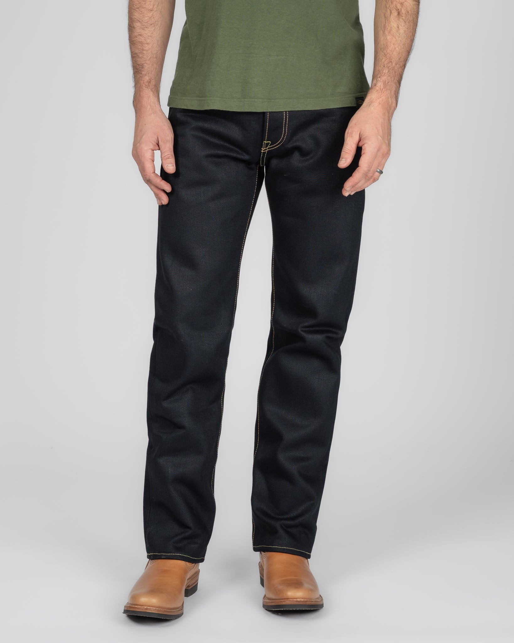 IH-666-XHSib 25OZ SELVEDGE DENIM SLIM STRAIGHT CUT JEANS - INDIGO/BLACK