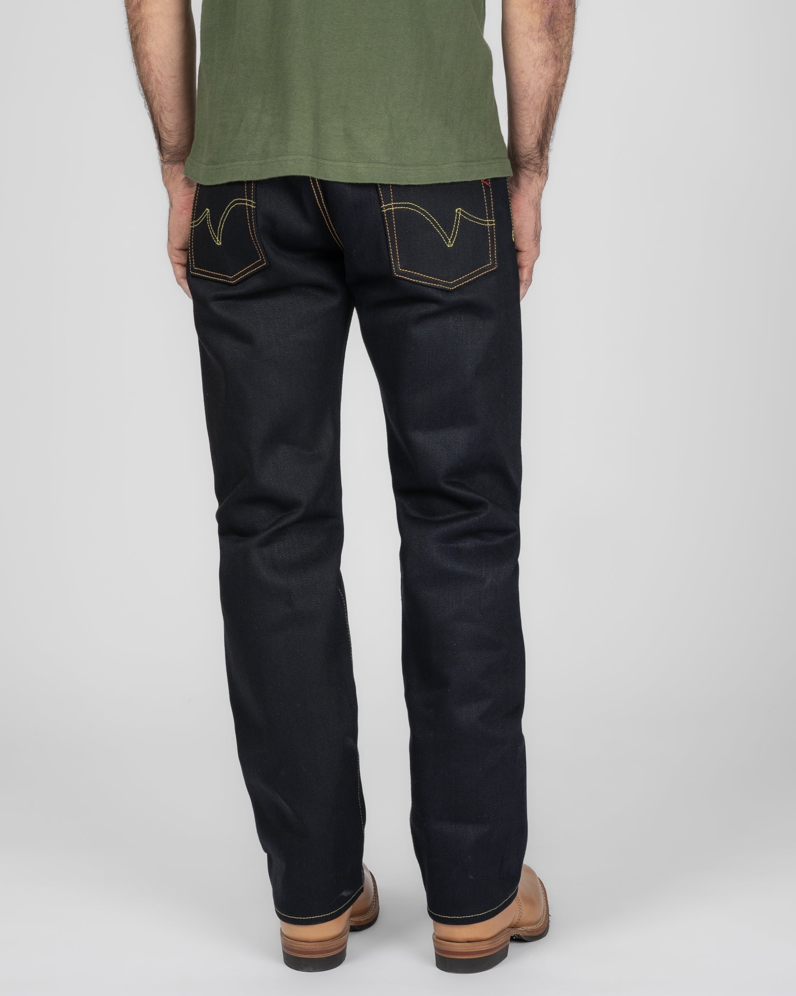 IH-666-XHSib 25OZ SELVEDGE DENIM SLIM STRAIGHT CUT JEANS - INDIGO/BLACK