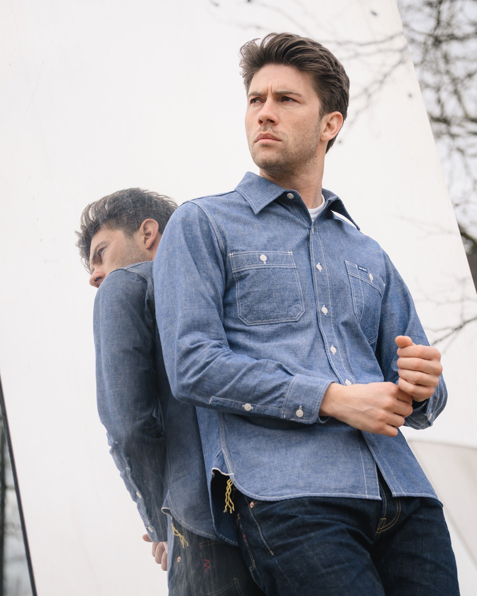 IHSH-21-IND 10OZ SELVEDGE CHAMBRAY WORK SHIRT - BLUE