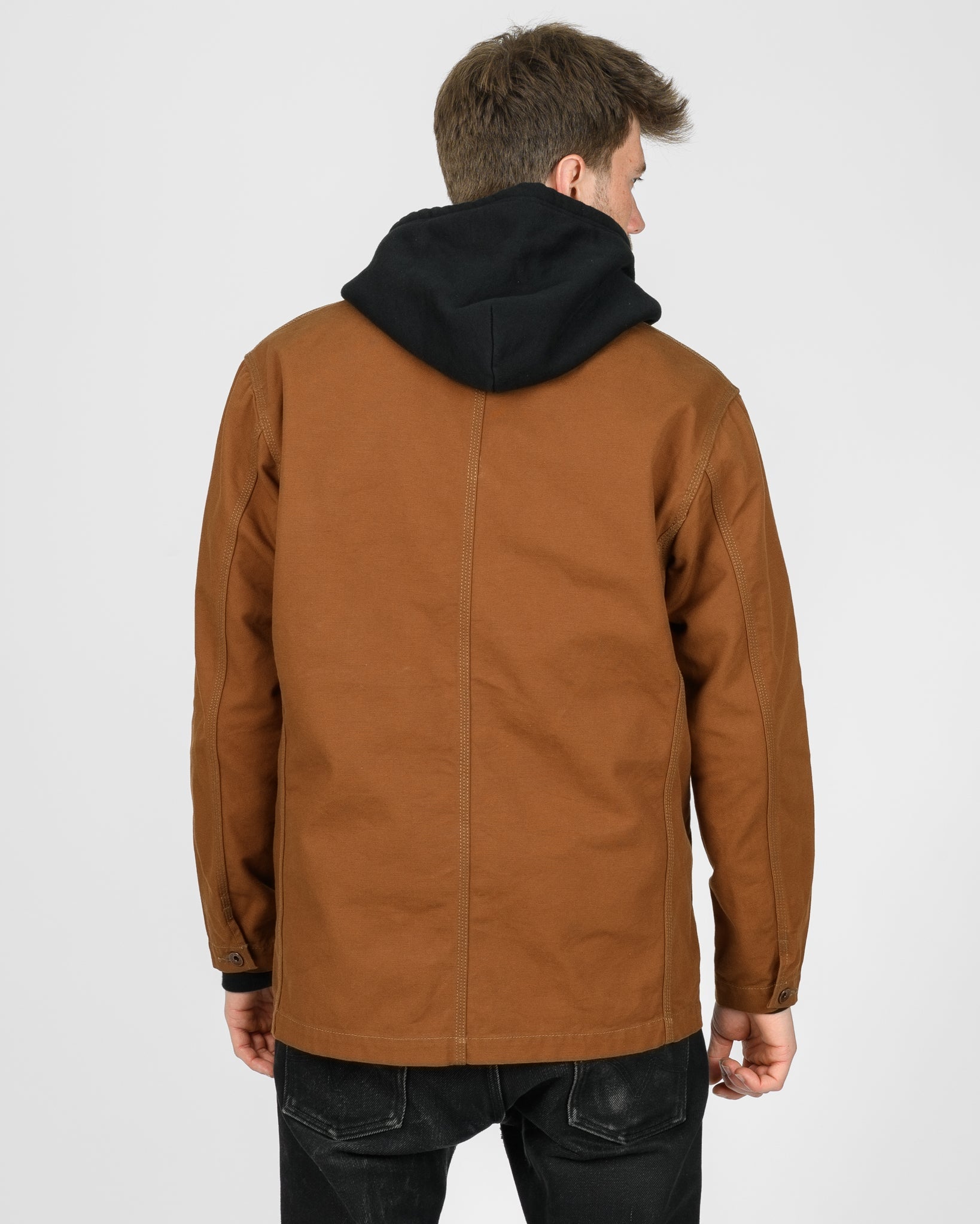 IHJ-159-BRN 13.5oz DUCK COLLARLESS CHORE JACKET - BROWN