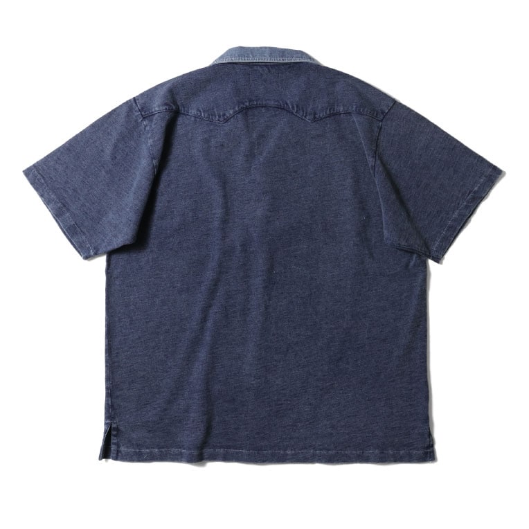 22405 INDIGO OPEN COLLAR TEE - INDIGO VINTAGE WASH