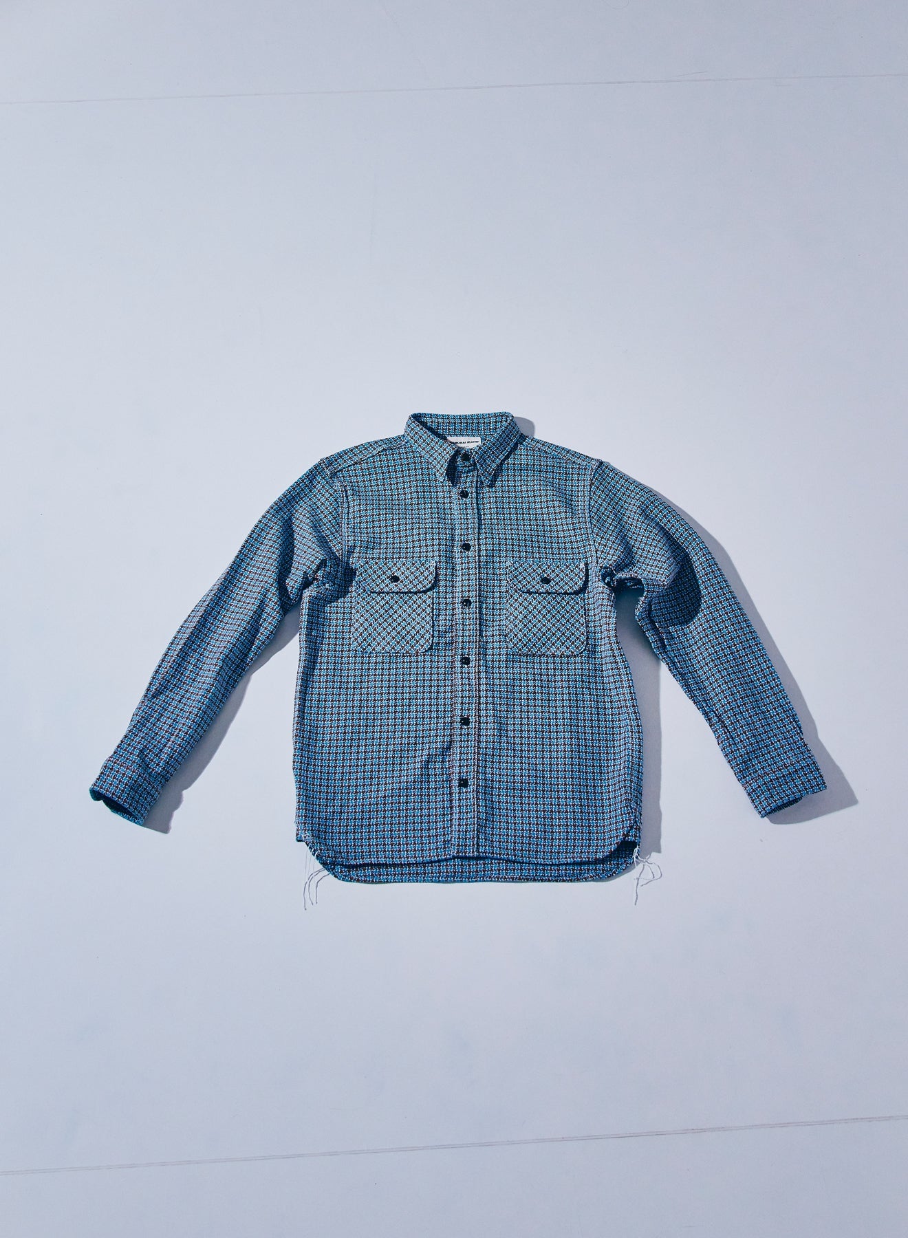 SIN25-02 Cheese Indigo Heavy Flannel Work Shirt - LIGHT BLUE/BROWN