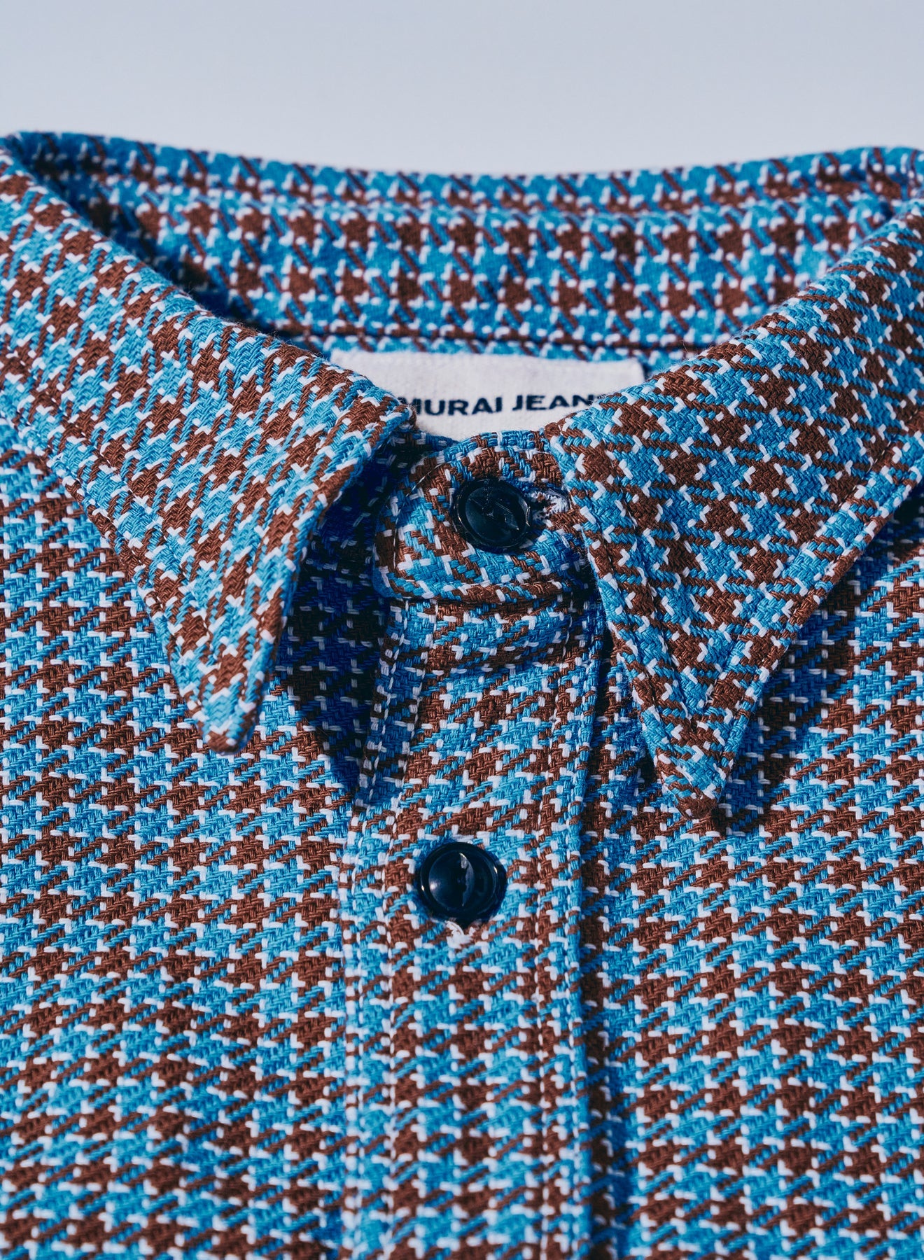 SIN25-02 Cheese Indigo Heavy Flannel Work Shirt - LIGHT BLUE/BROWN