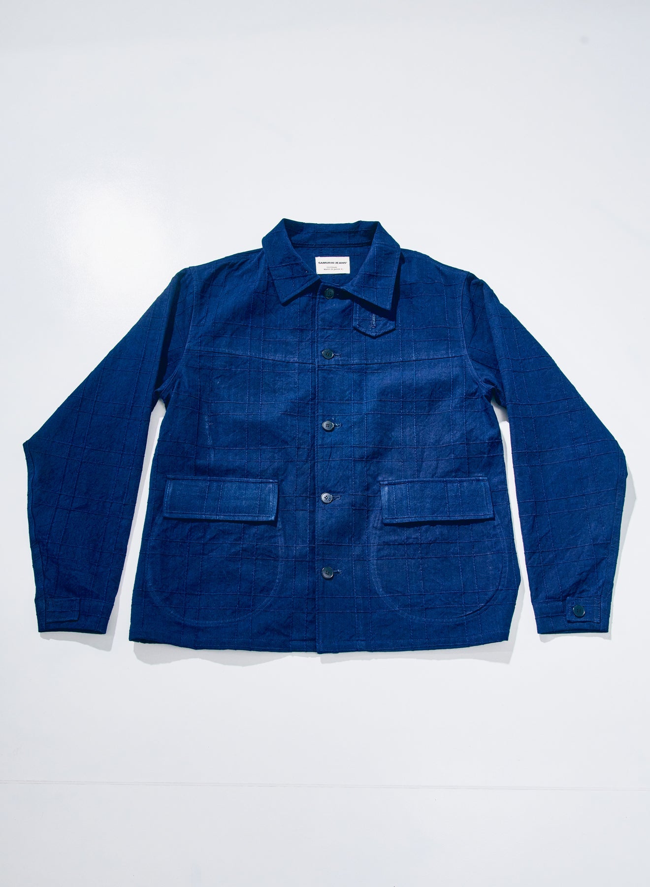 SJSJK26-ARS (Indigo Sashiko Lattice Dobby Jacket) - BLUE