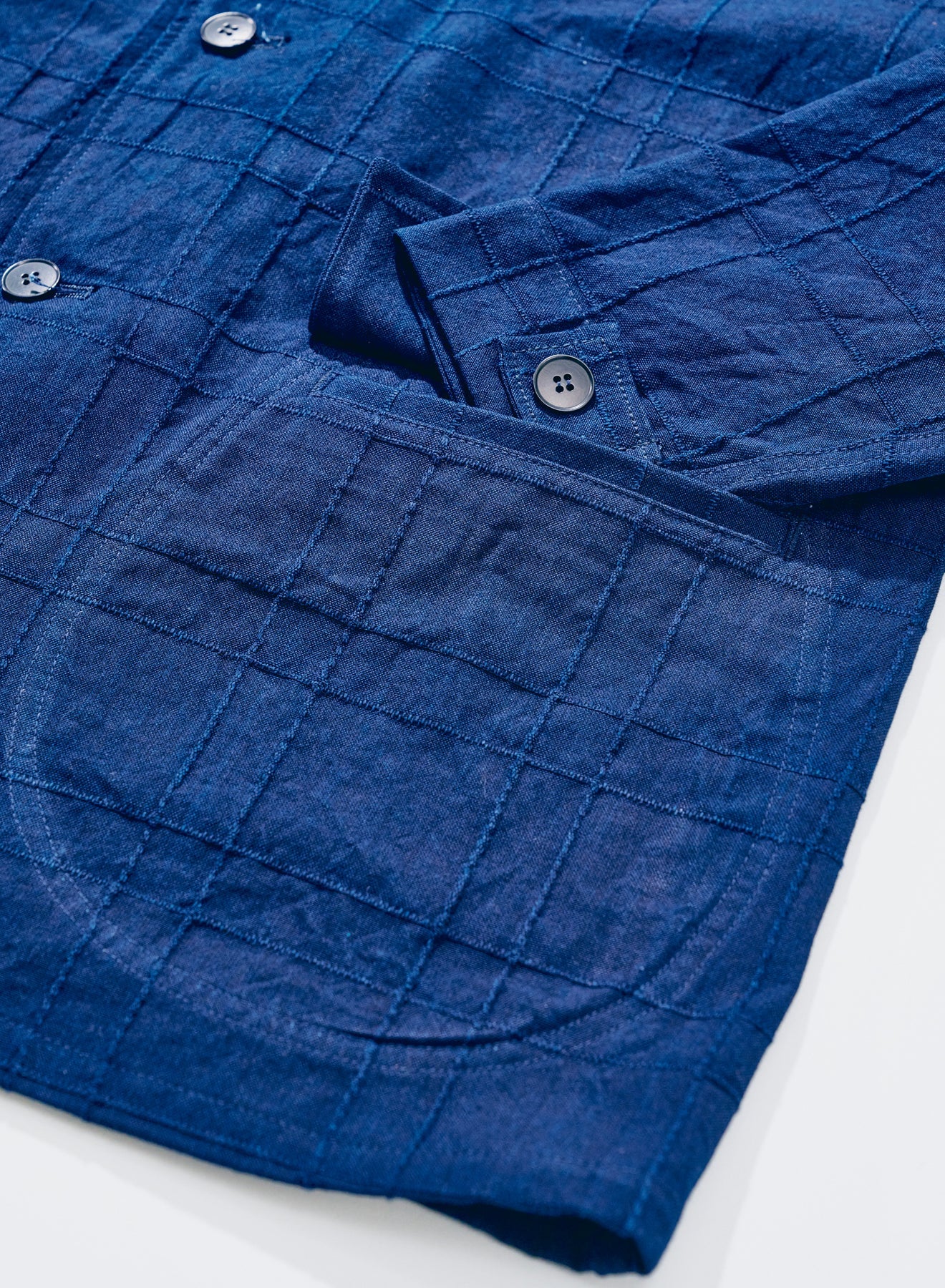 SJSJK26-ARS (Indigo Sashiko Lattice Dobby Jacket) - BLUE