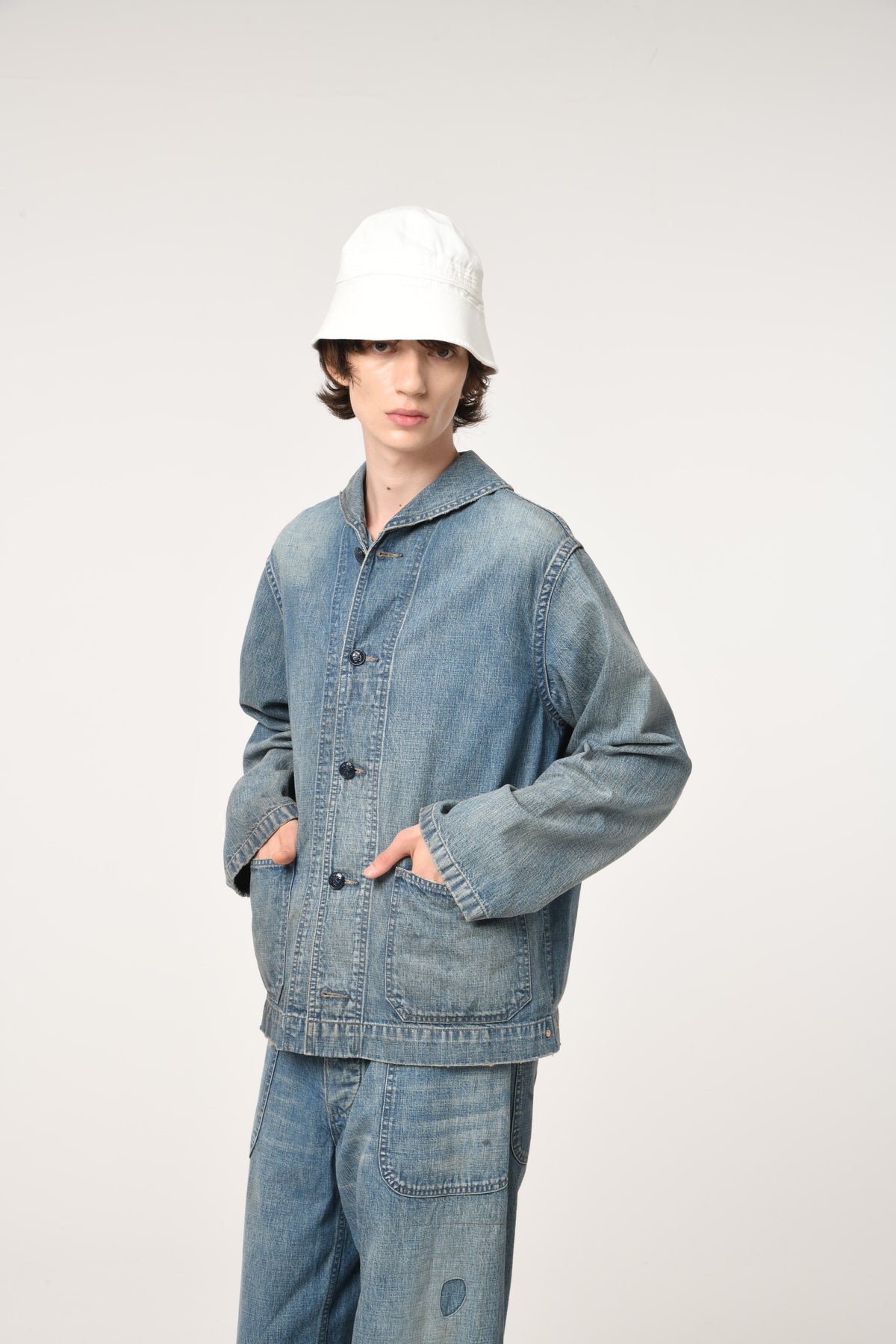 USN M43 DUNGAREE JUMPER, SHAWL COLLAR - INDIGO AGING