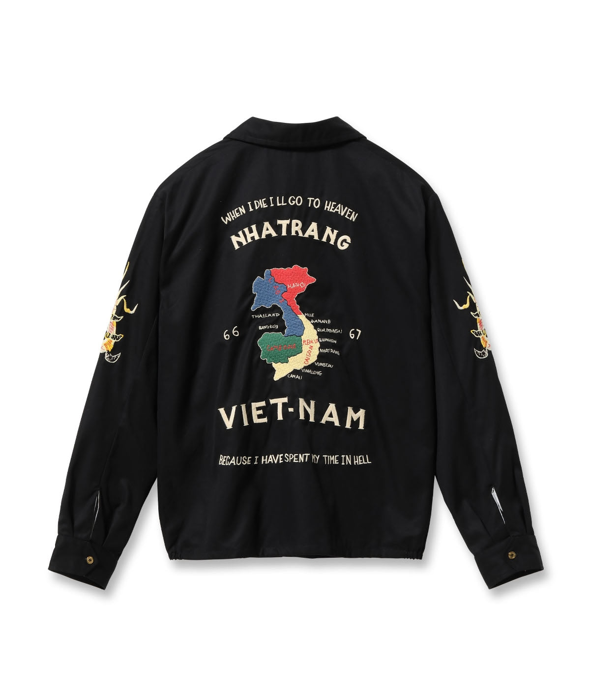 TT15977 Mid 1960s Style Cotton Vietnam Jacket VIETNAM MAP - BLACK
