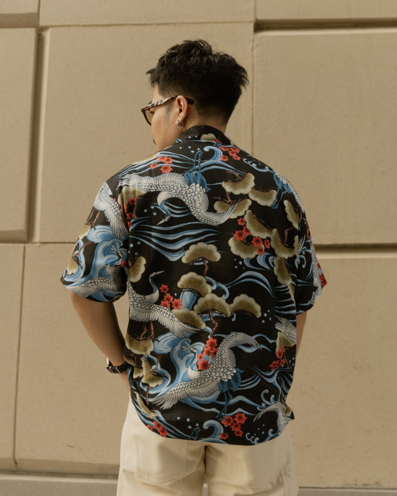 MASH UP ALOHA SHIRT - BLACK CRANE