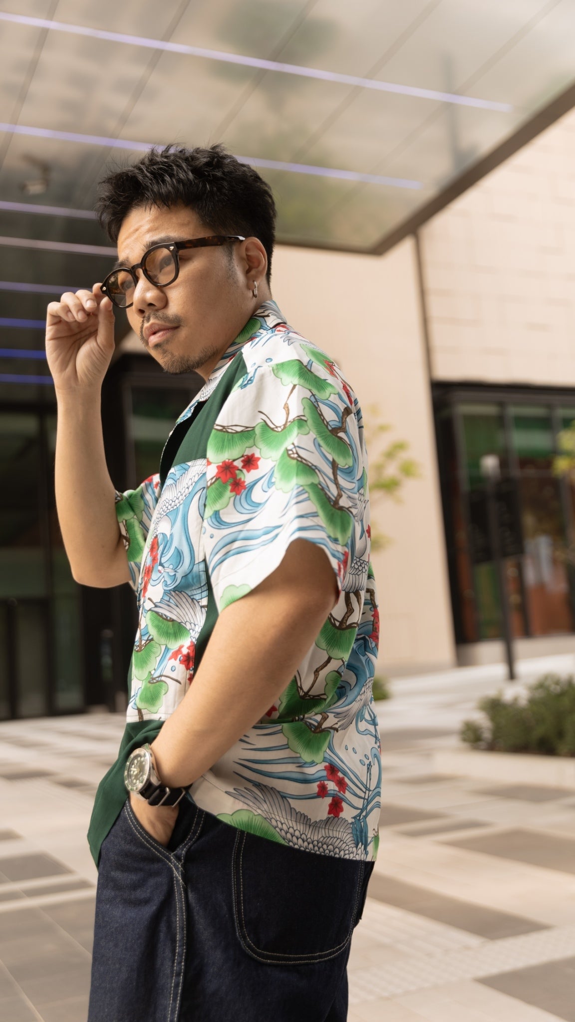 MASH UP ALOHA SHIRT - ECRU CRANE