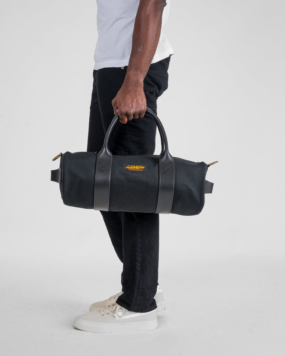 IHE-24-BLK 21oz Denim and Buttero Leather Holdall - BLACK