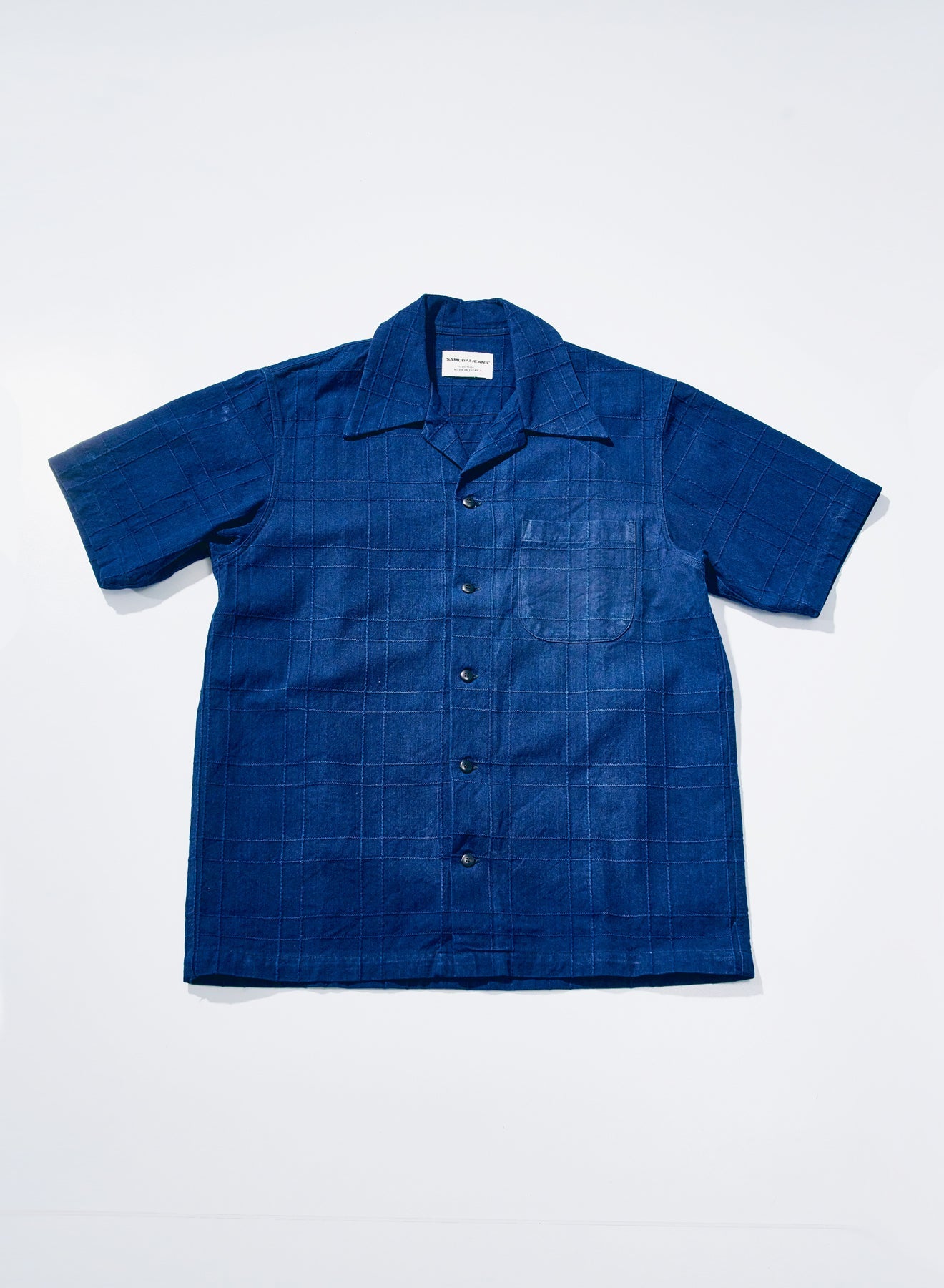 SOS26-ARS (Indigo Sashiko Lattice Open Collar Shirt) - BLUE