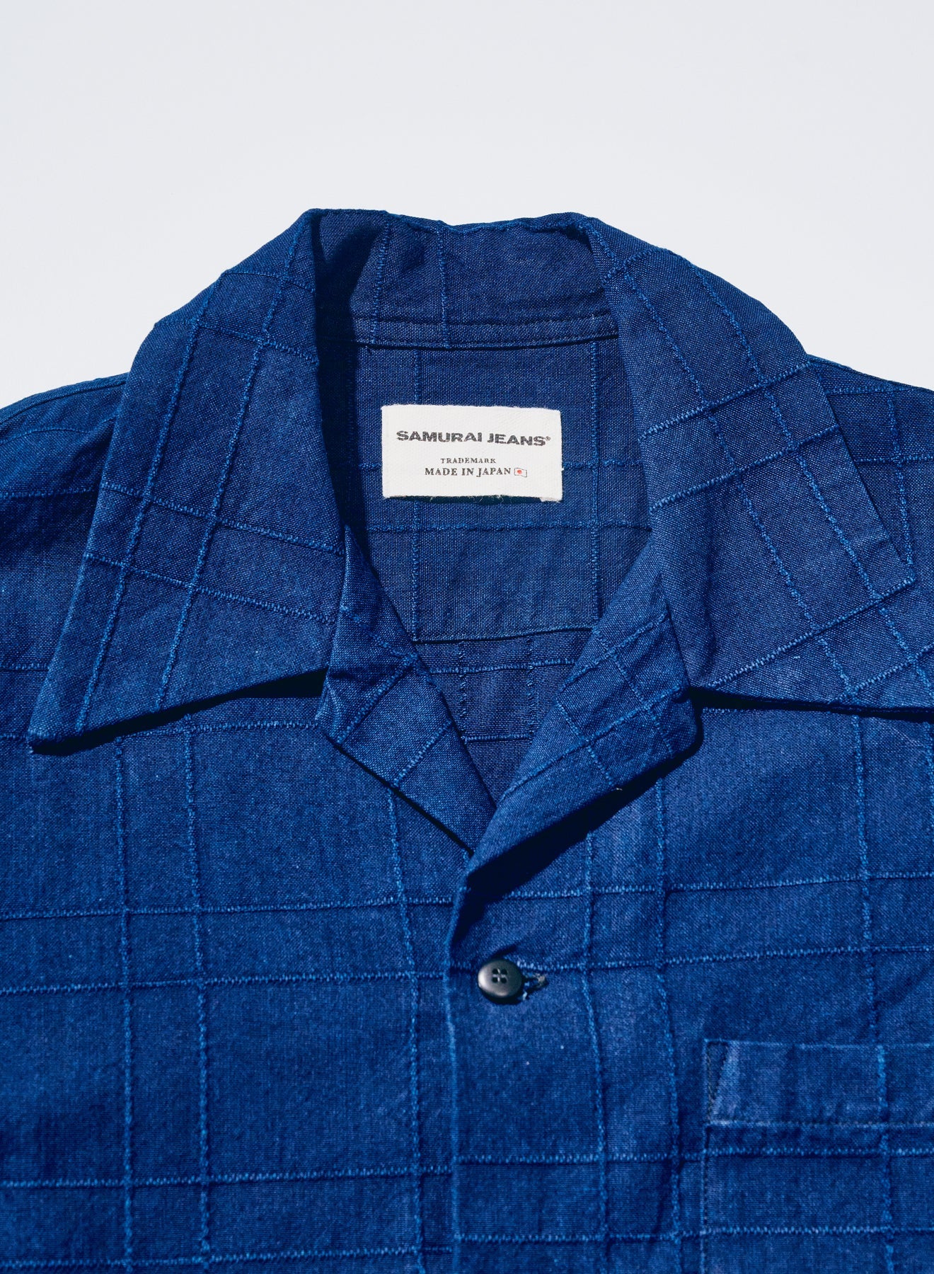 SOS26-ARS (Indigo Sashiko Lattice Open Collar Shirt) - BLUE