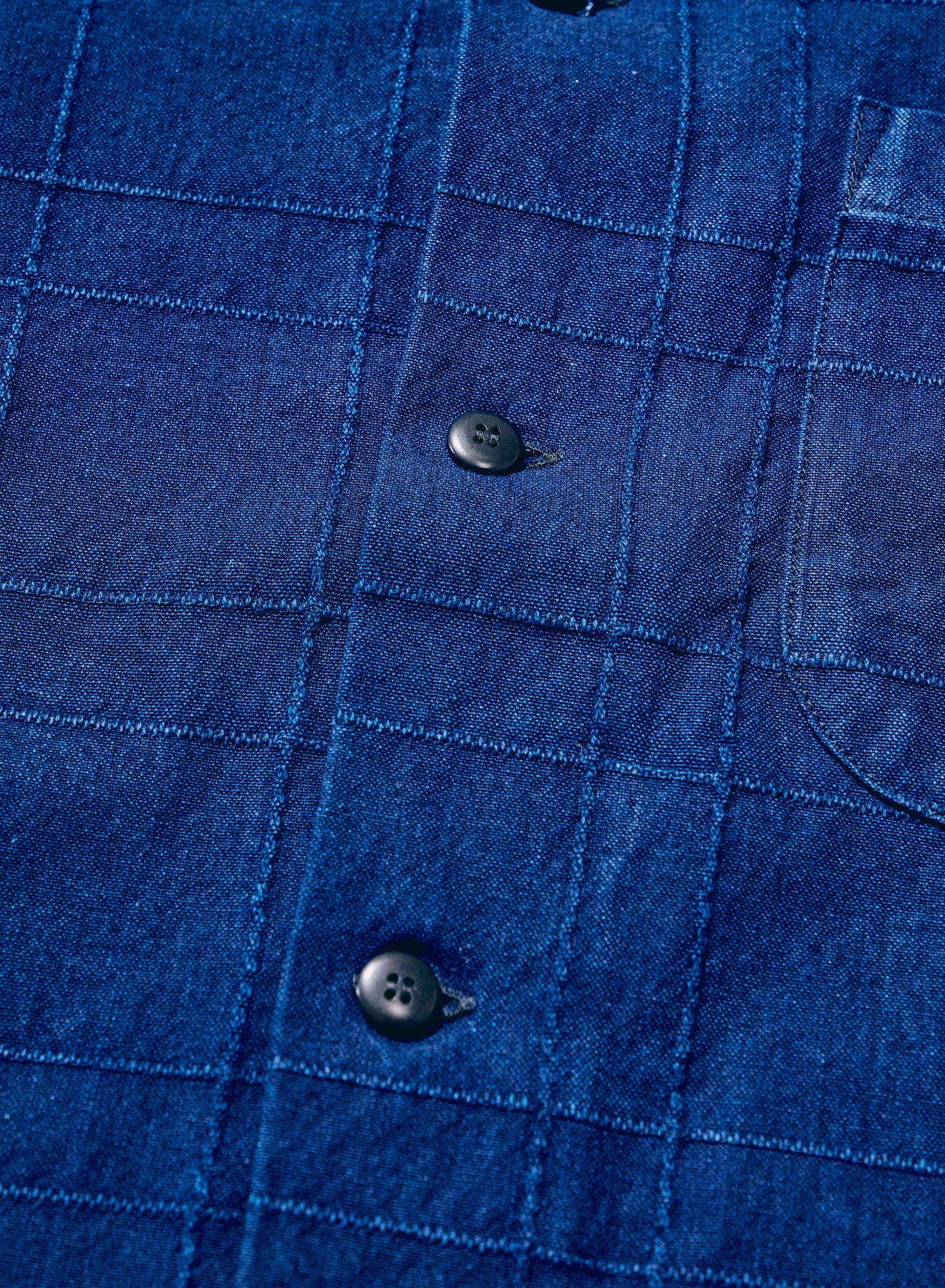 SOS26-ARS (Indigo Sashiko Lattice Open Collar Shirt) - BLUE