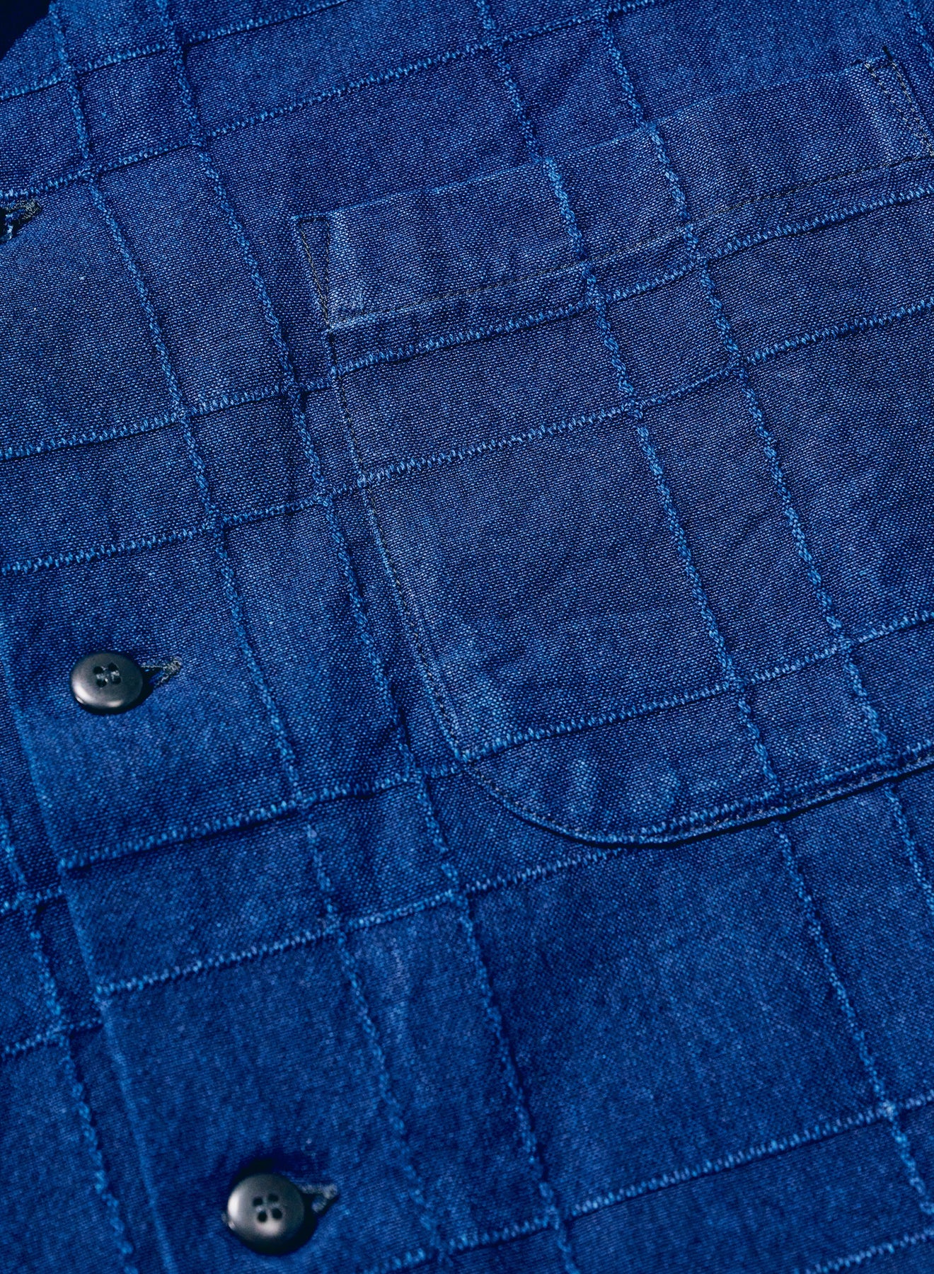 SOS26-ARS (Indigo Sashiko Lattice Open Collar Shirt) - BLUE