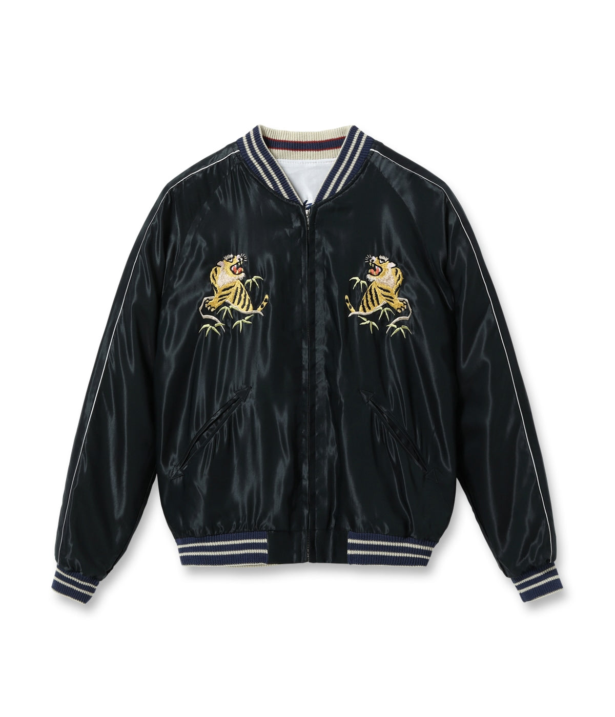 TT15542-190 Early 1950s Style Acetate Souvenir Jacket RED EAGLE × TIGER HEAD - SILVER/BLACK