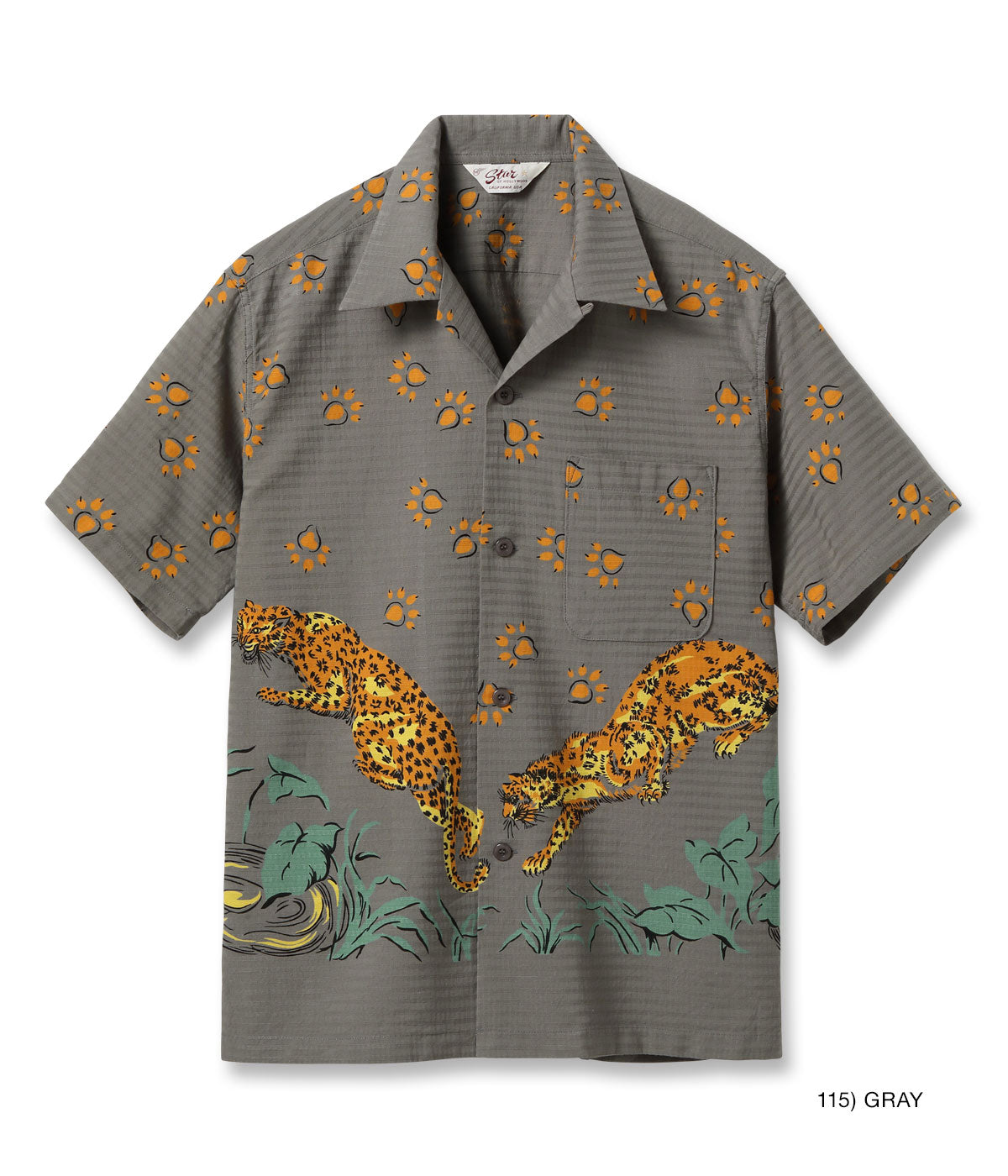 SH39720 DOBBY COTTON OPEN SHIRT LEOPARD - GRAY