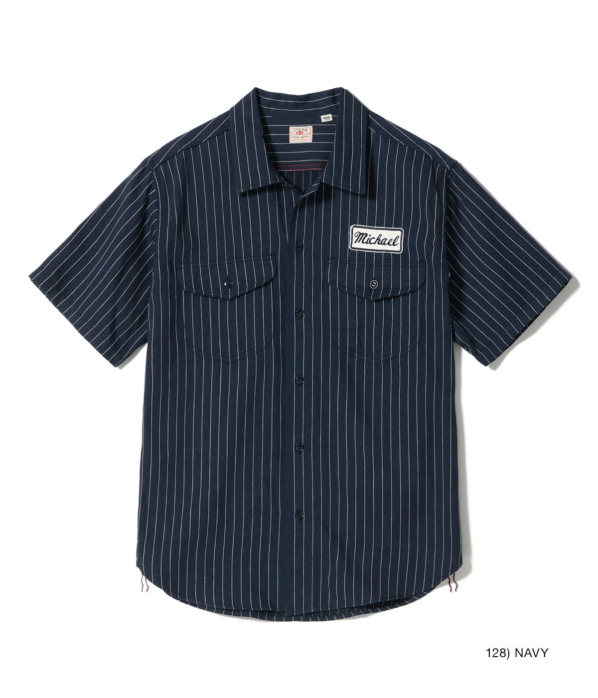 SC39732 COKE STRIPE WORK SHIRT with EMBROIDERED (SHORT SLEEVE) - NAVY