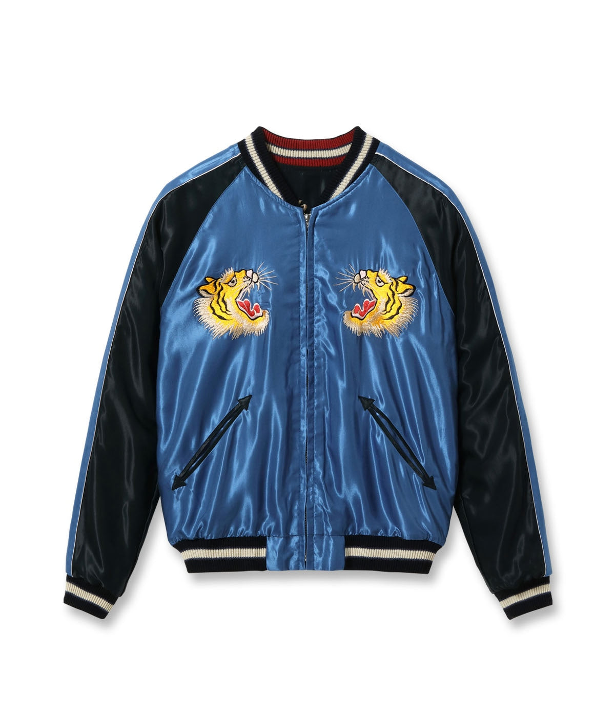 TT15972-119 Early 1950s Style Acetate Souvenir Jacket EAGLE x ROARING TIGER - BLACK/NAVY