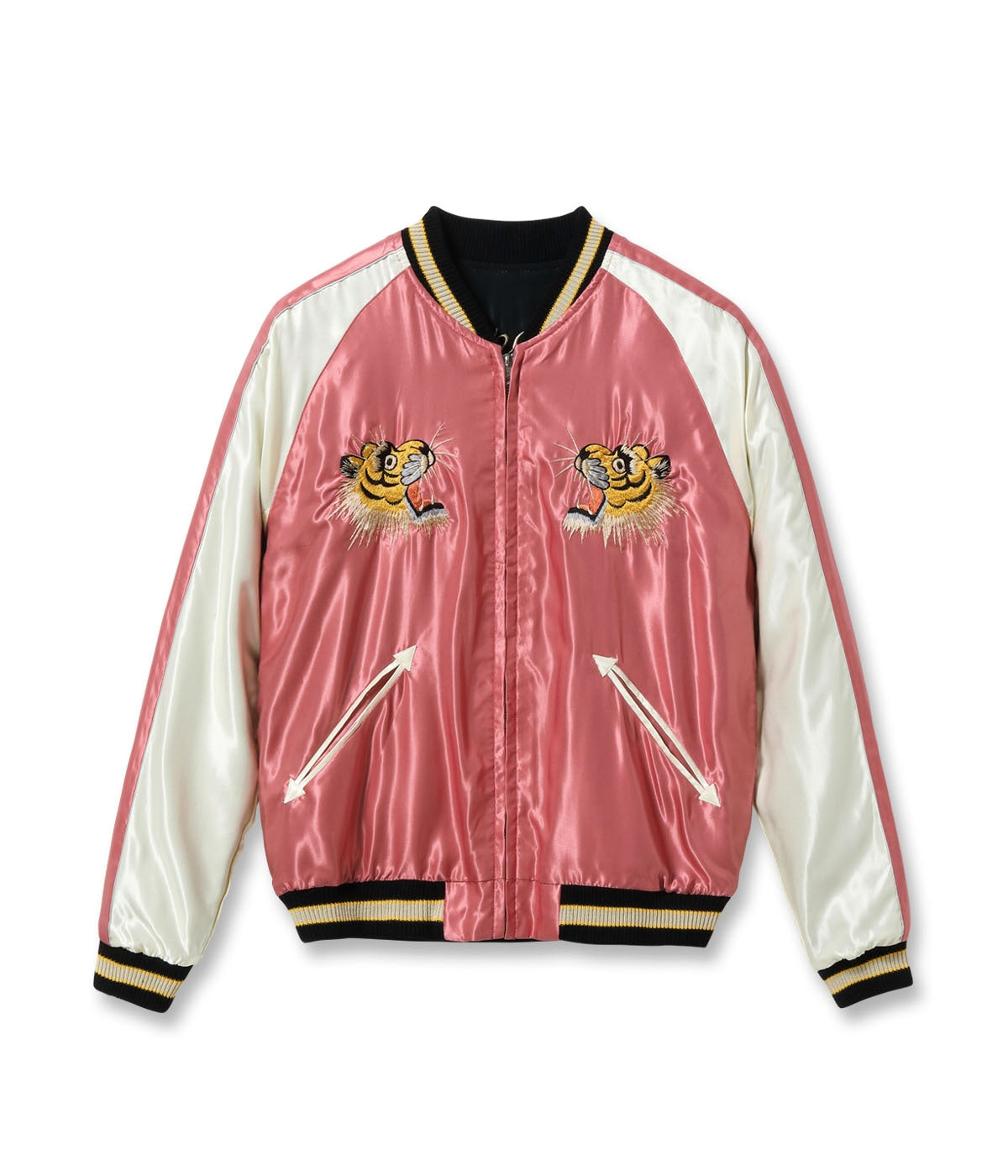 TT15972-119 Early 1950s Style Acetate Souvenir Jacket EAGLE x ROARING TIGER - BLACK/PINK