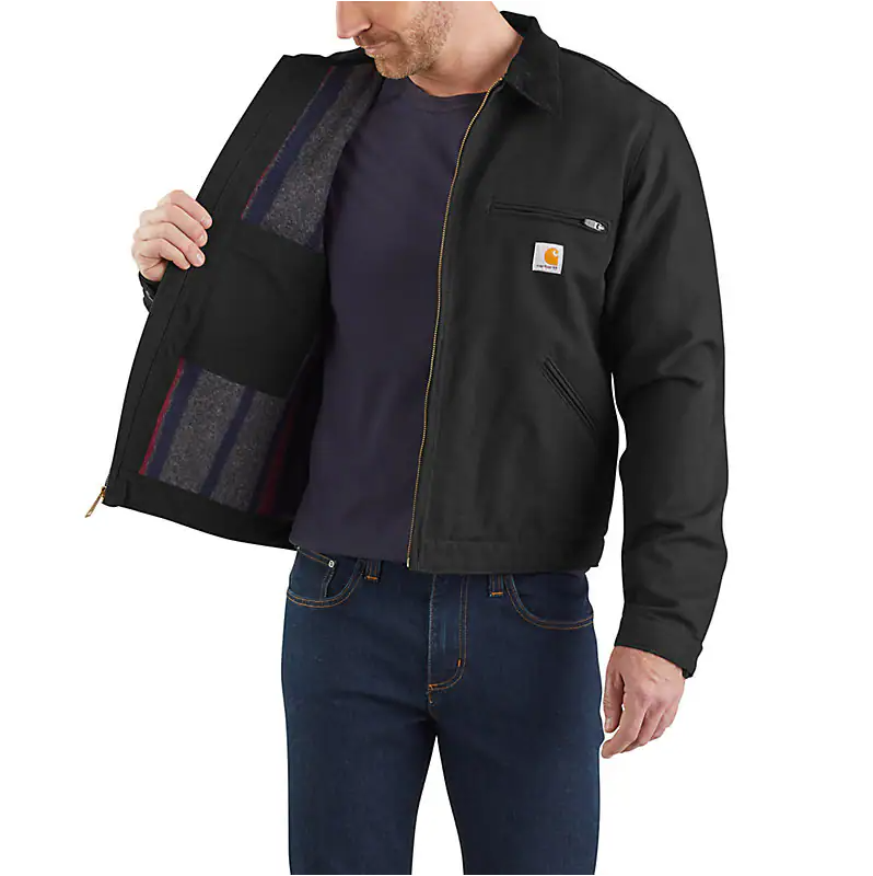 MEN'S BLANKET-LINED DETROIT JACKET-RELAXED FIT-DUCK-1 WARM RATING - BLACK
