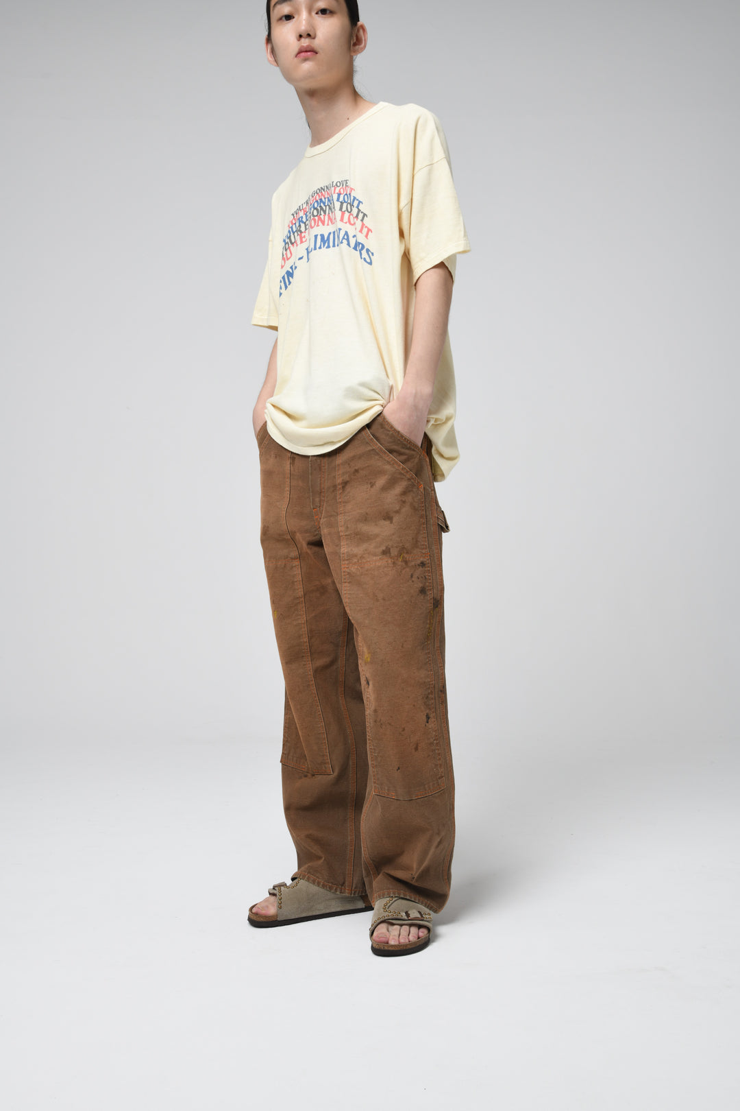 BROWN DUCK DOUBLE KNEE PANTS AGED - BROWN