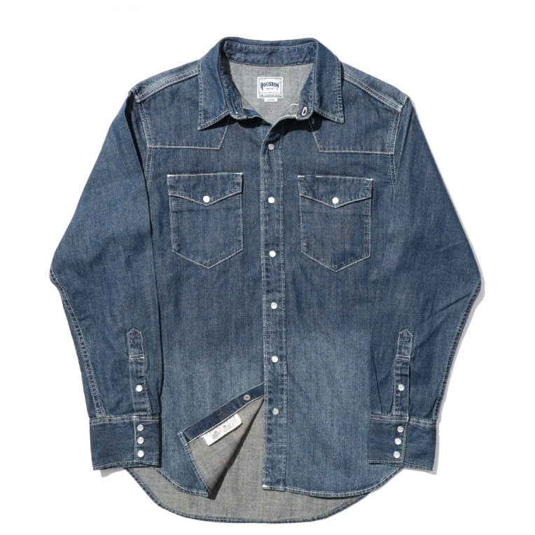 40695 USA COTTON DENIM WESTERN SHIRT - VINTAGE WASH